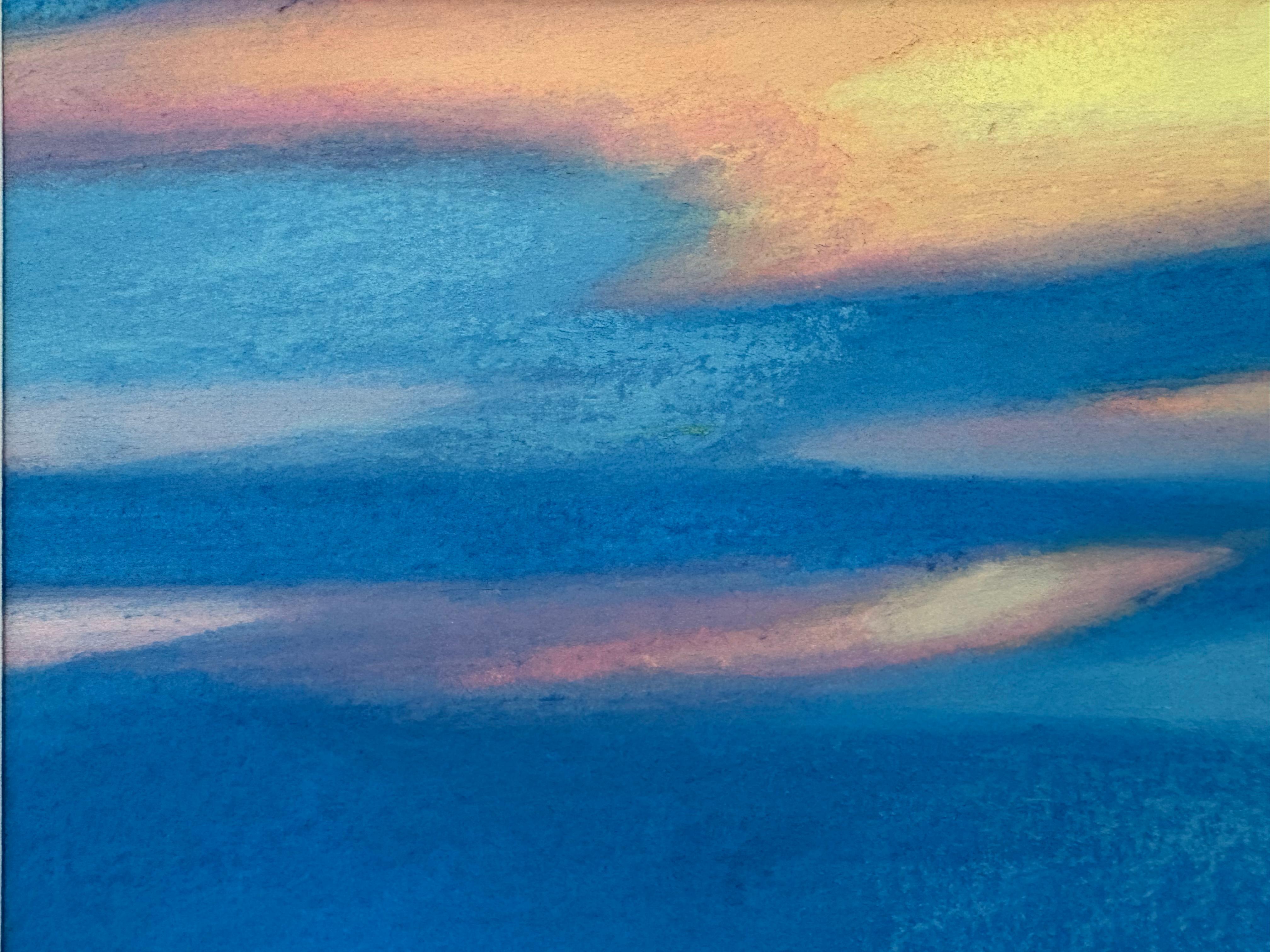 Rock Water 44 Dusk - Clouds Sky Water Island Landscape Pastel Drawing, 2016 - Blue Landscape Art by Laura Barr