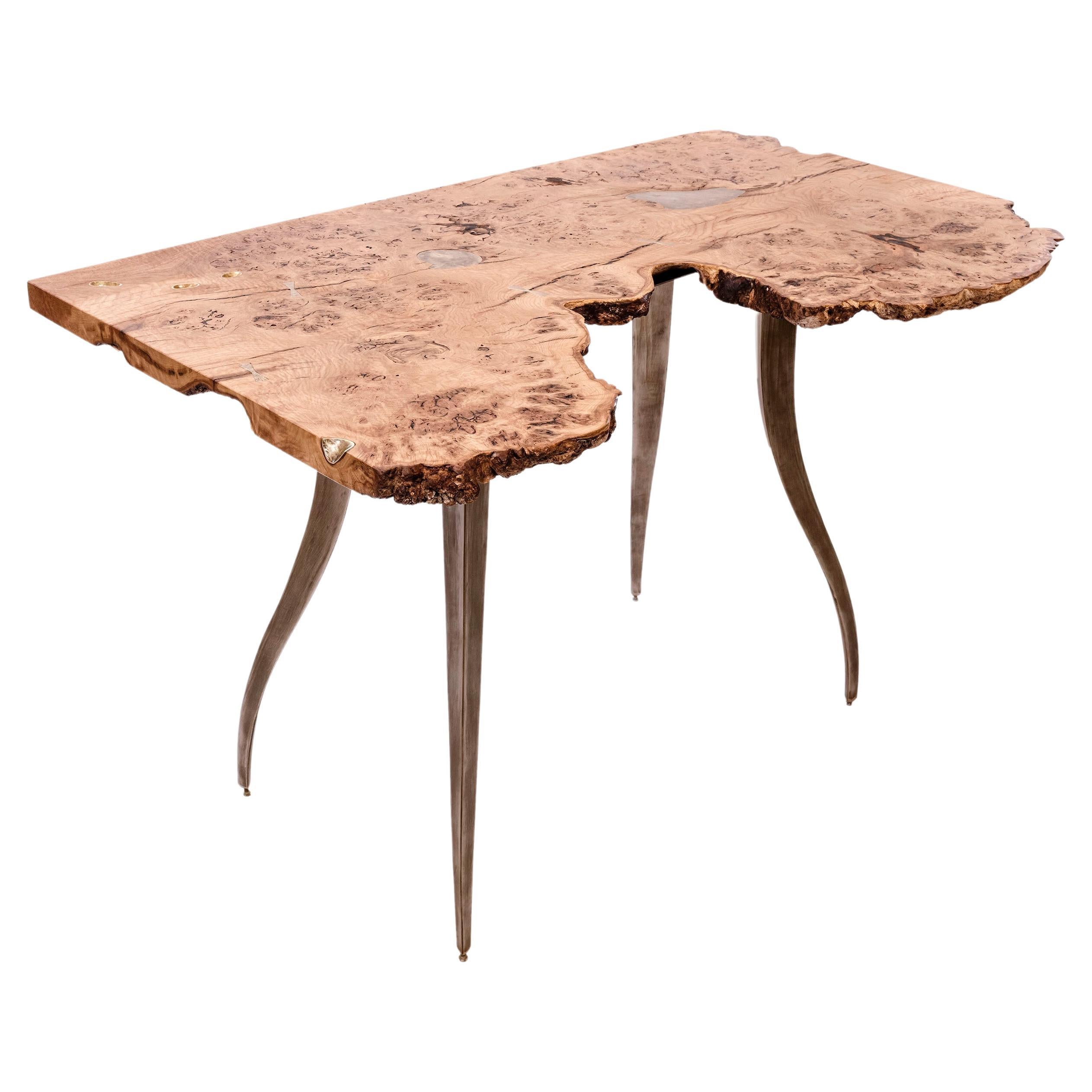 Laura Bergsøe Table in Wild Danish Oak and Brass For Sale
