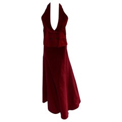 Laura Biagiotti 1970s Crimson Silk Satin Tuxedo Evening Ensemble