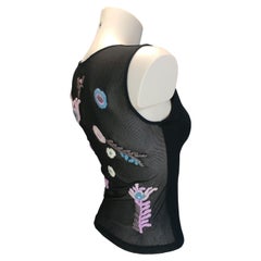 LAURA BIAGIOTTI – 1990s Black Cotton Sleeveless Top with Floral Embroidered Back