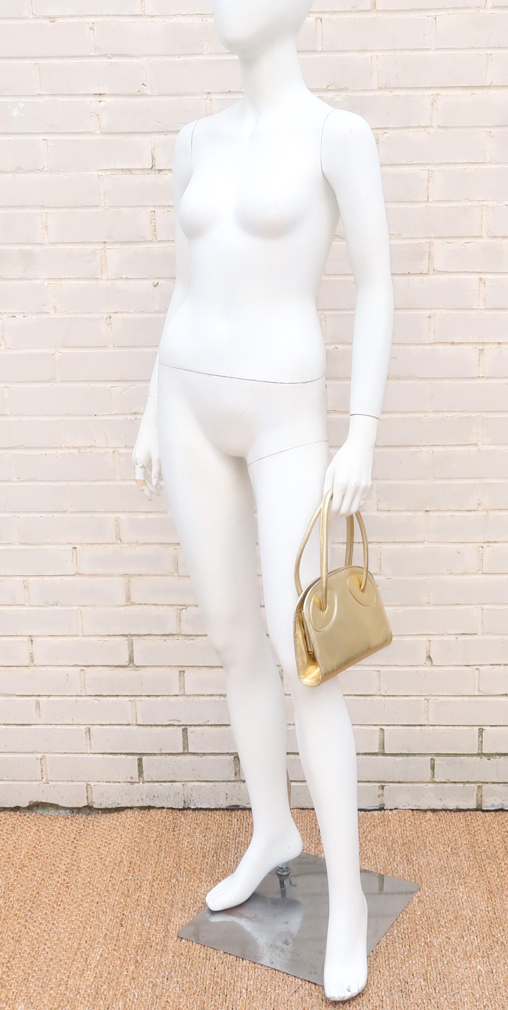 Laura Biagiotti Attributed Gold Leather Handbag, 1970's For Sale 10