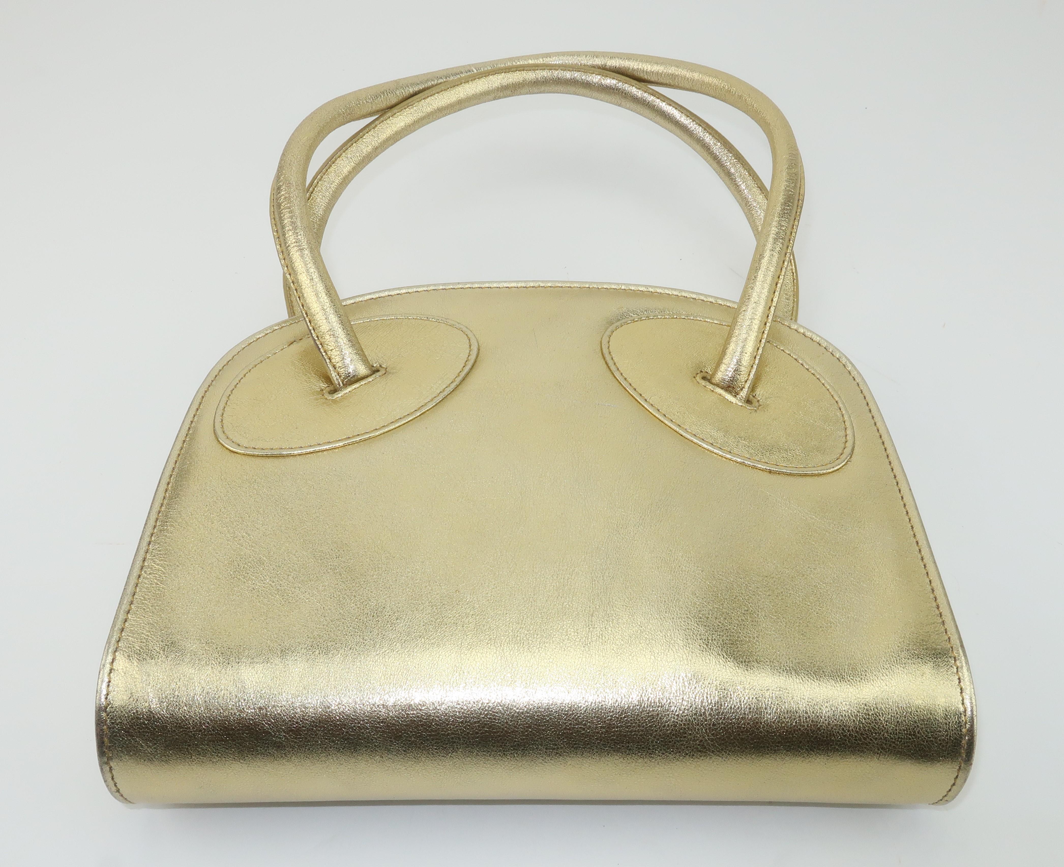 Laura Biagiotti Attributed Gold Leather Handbag, 1970's In Good Condition For Sale In Atlanta, GA