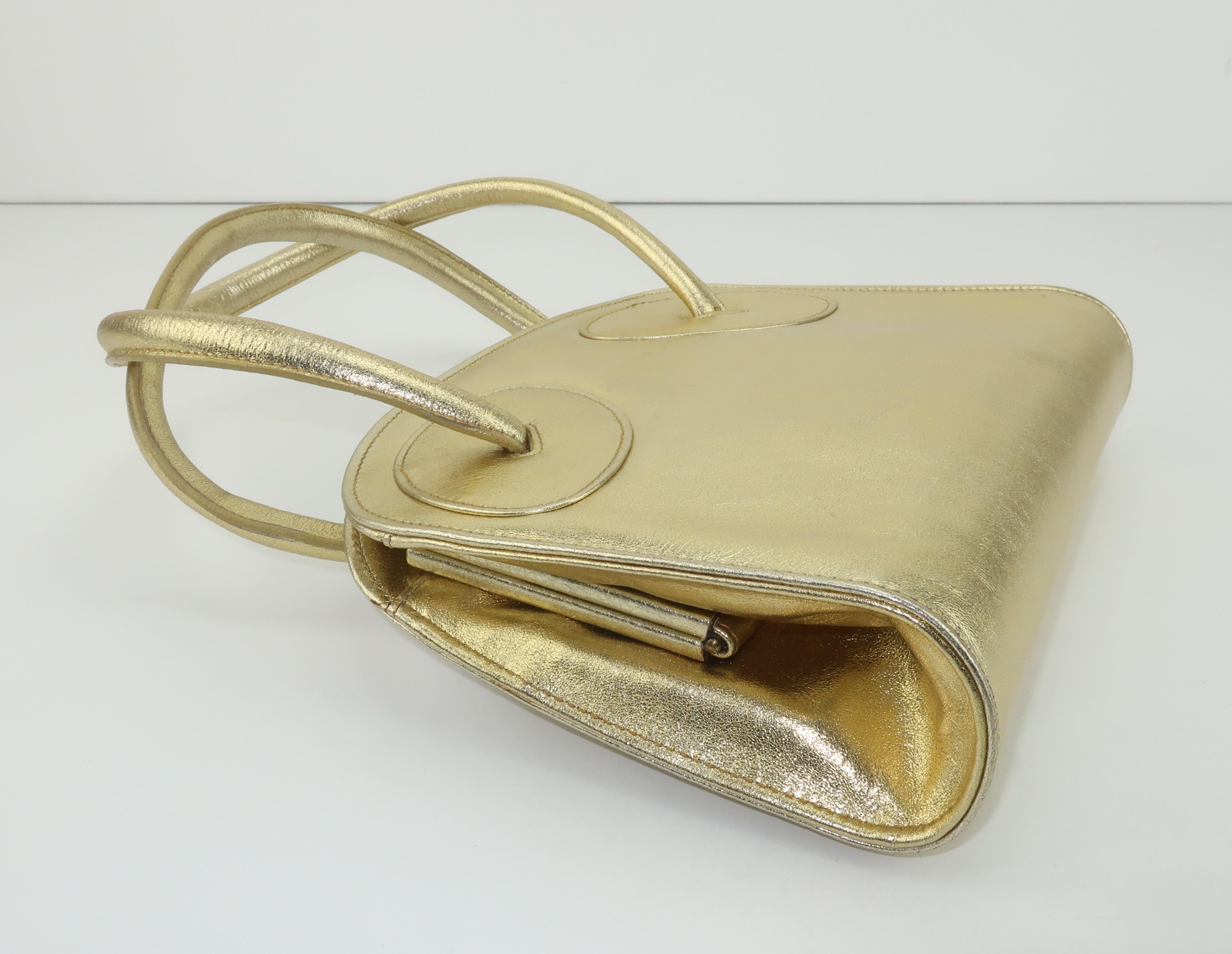 Women's Laura Biagiotti Attributed Gold Leather Handbag, 1970's For Sale