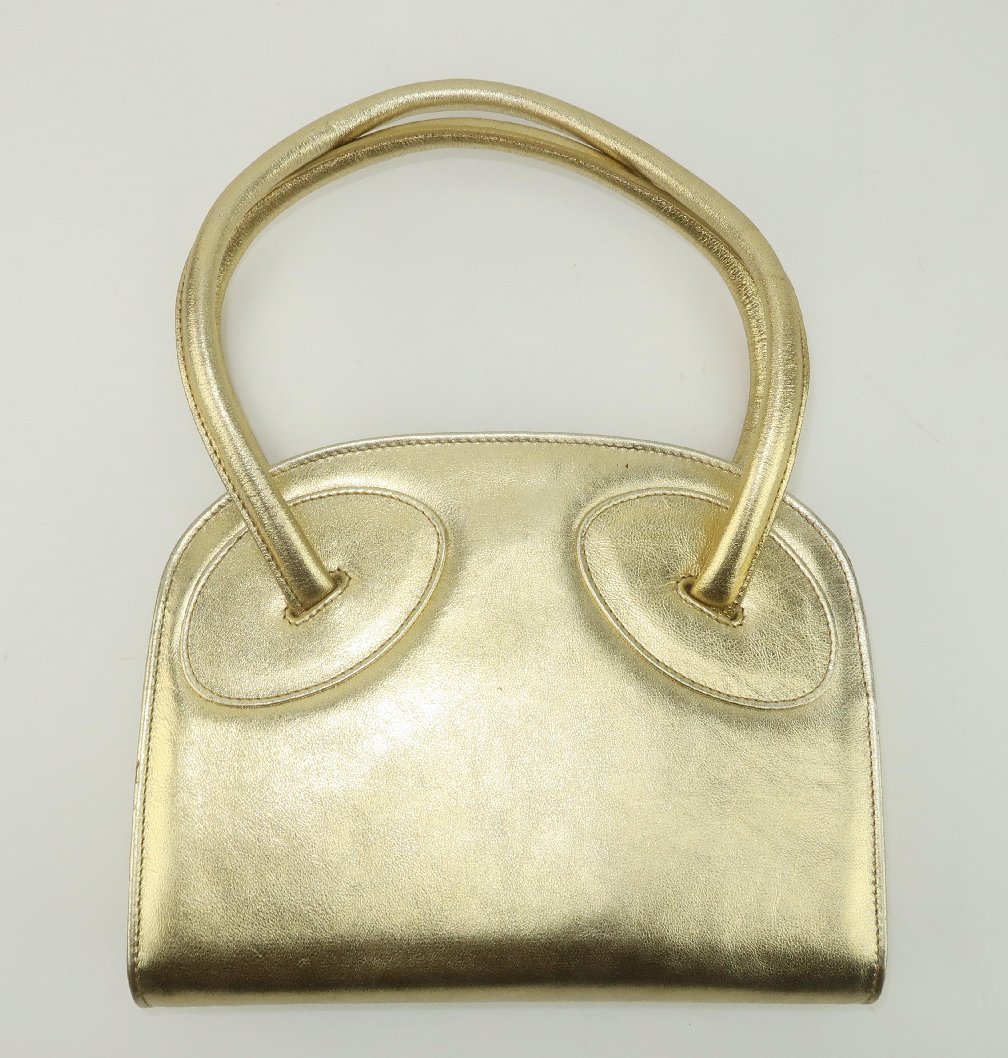 Laura Biagiotti Attributed Gold Leather Handbag, 1970's For Sale 1