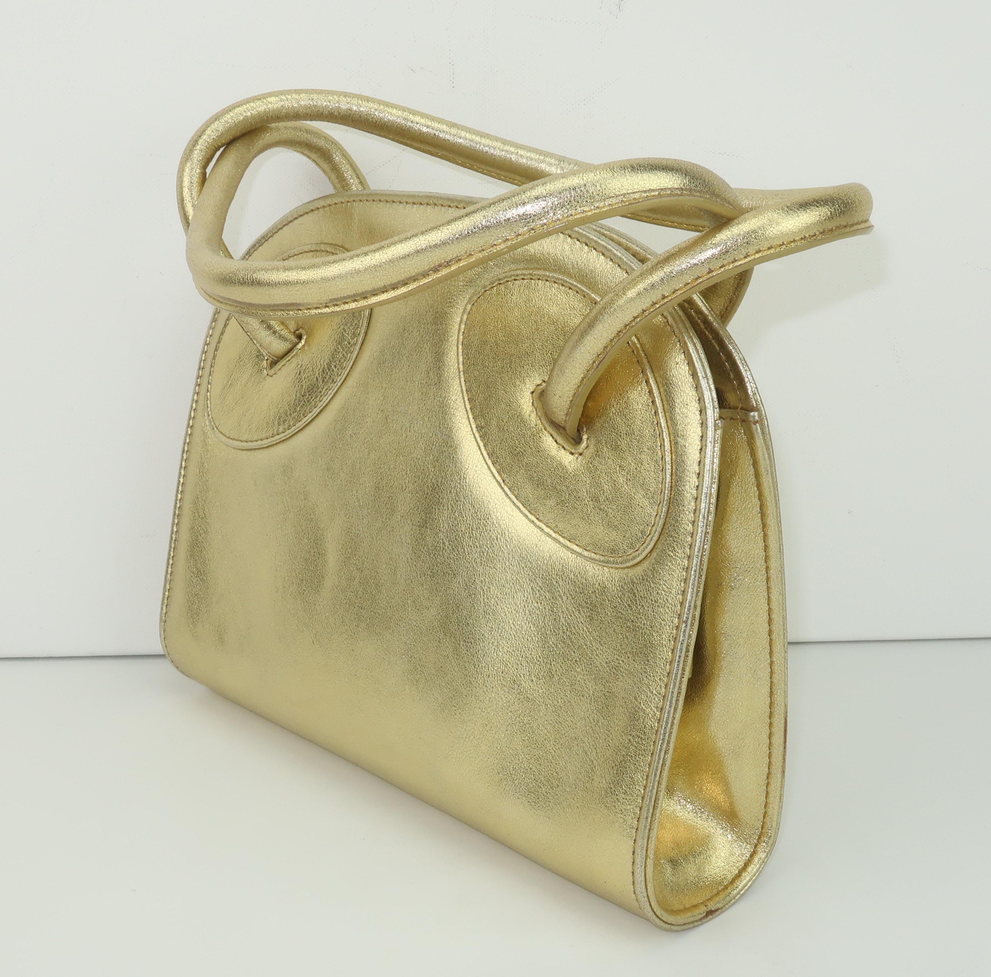 Laura Biagiotti Attributed Gold Leather Handbag, 1970's For Sale 3