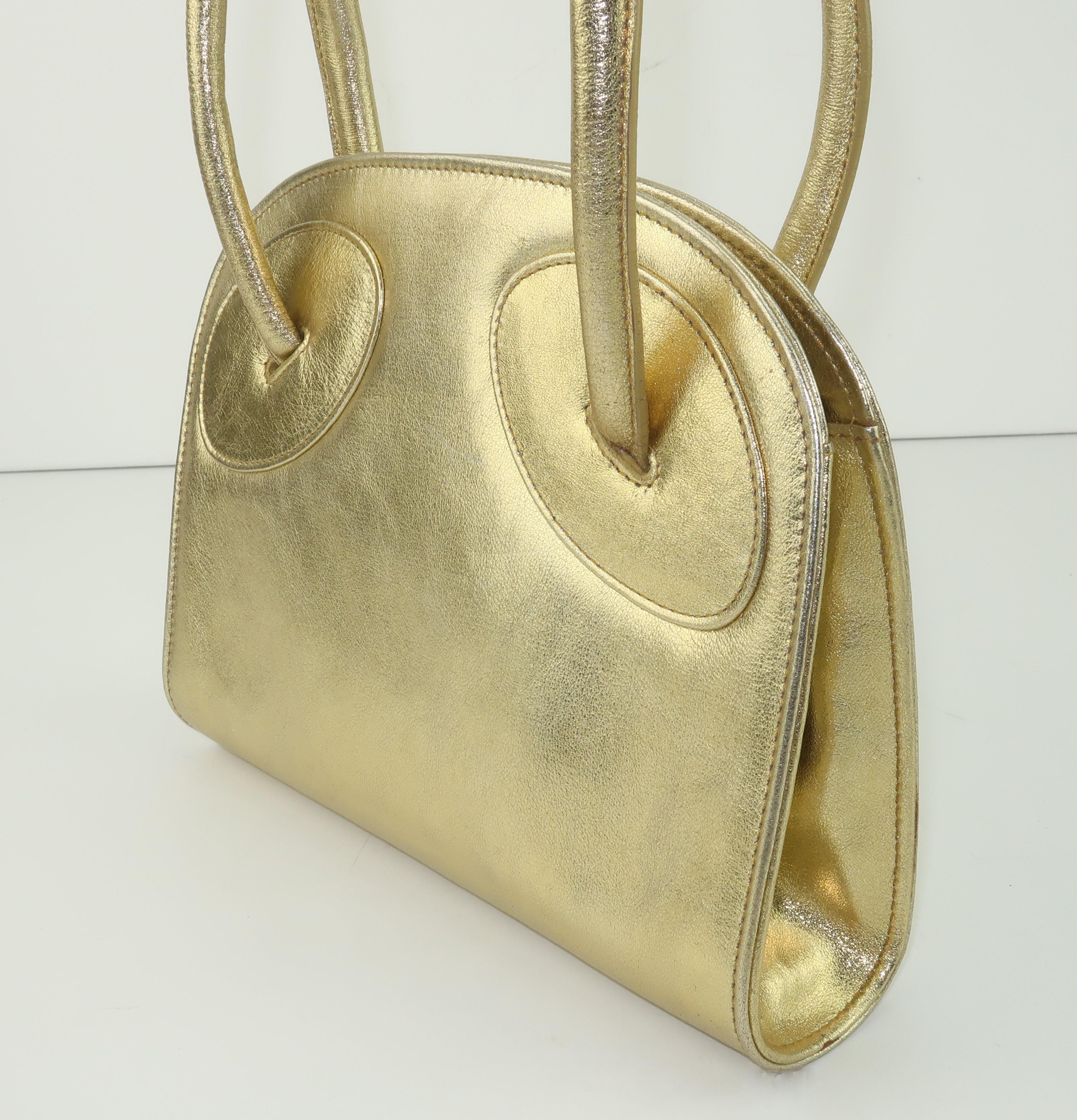 Laura Biagiotti Attributed Gold Leather Handbag, 1970's For Sale 4