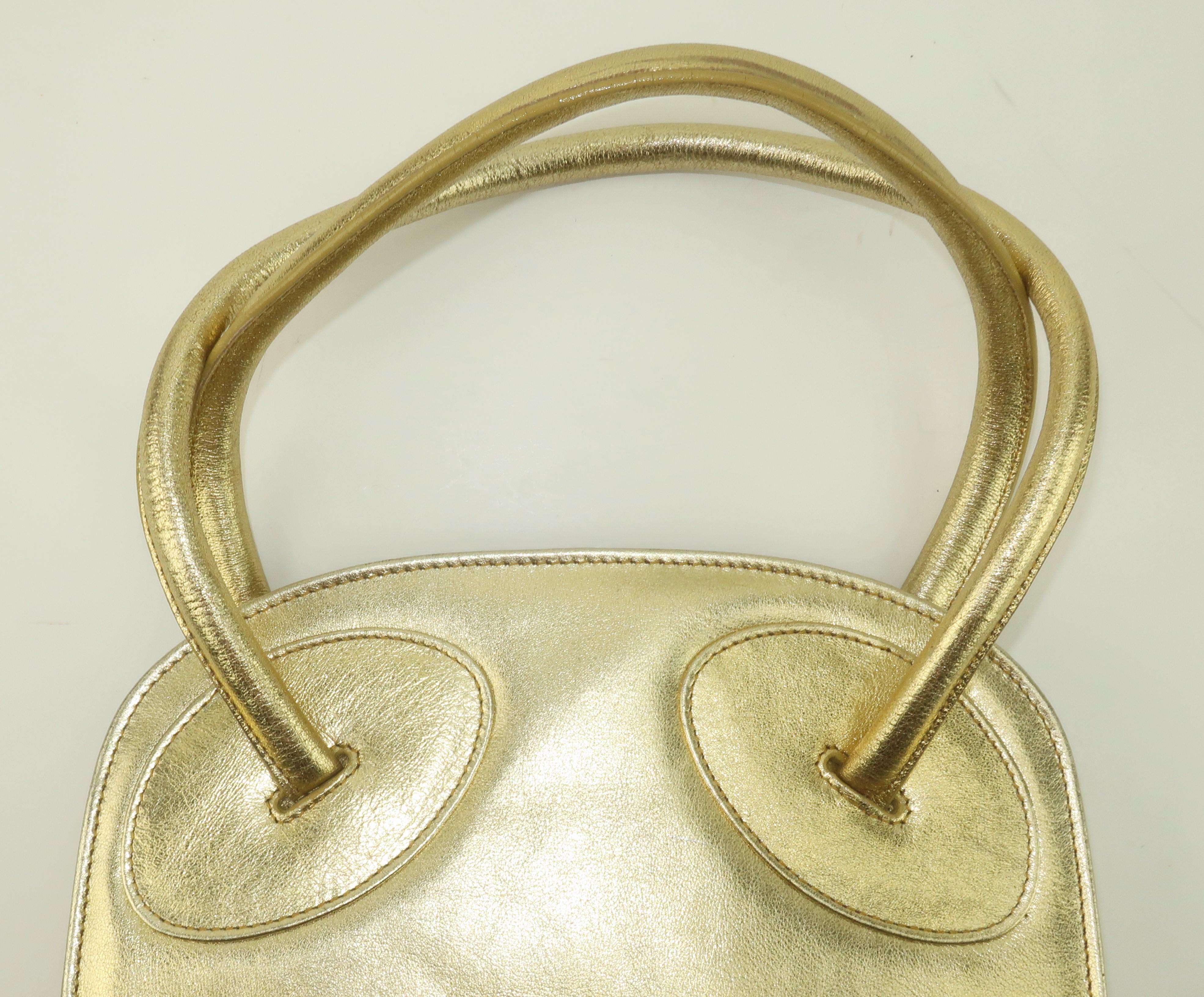 Laura Biagiotti Attributed Gold Leather Handbag, 1970's For Sale 5