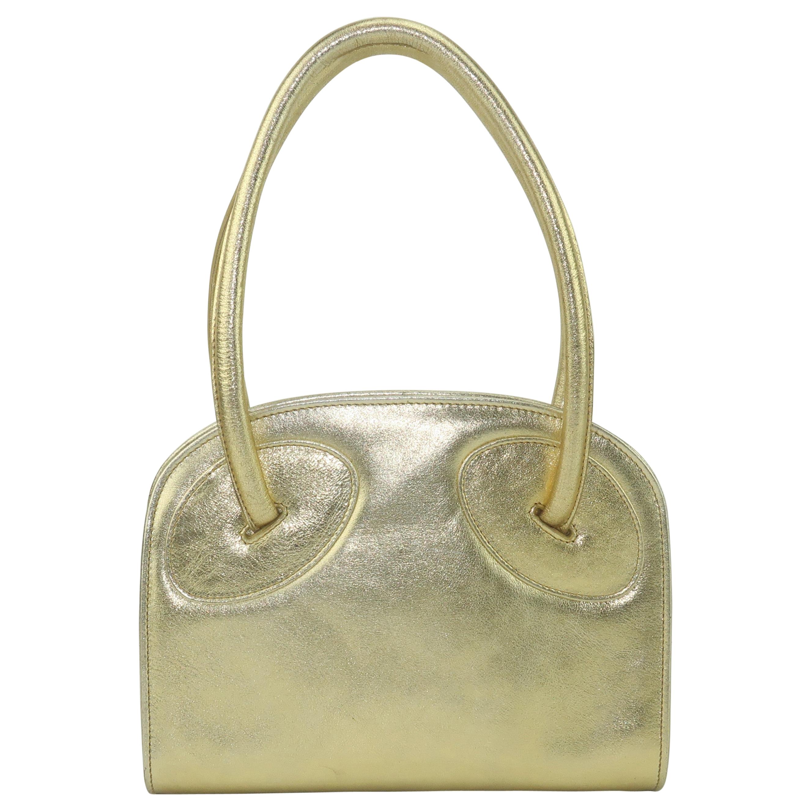 Laura Biagiotti Attributed Gold Leather Handbag, 1970's