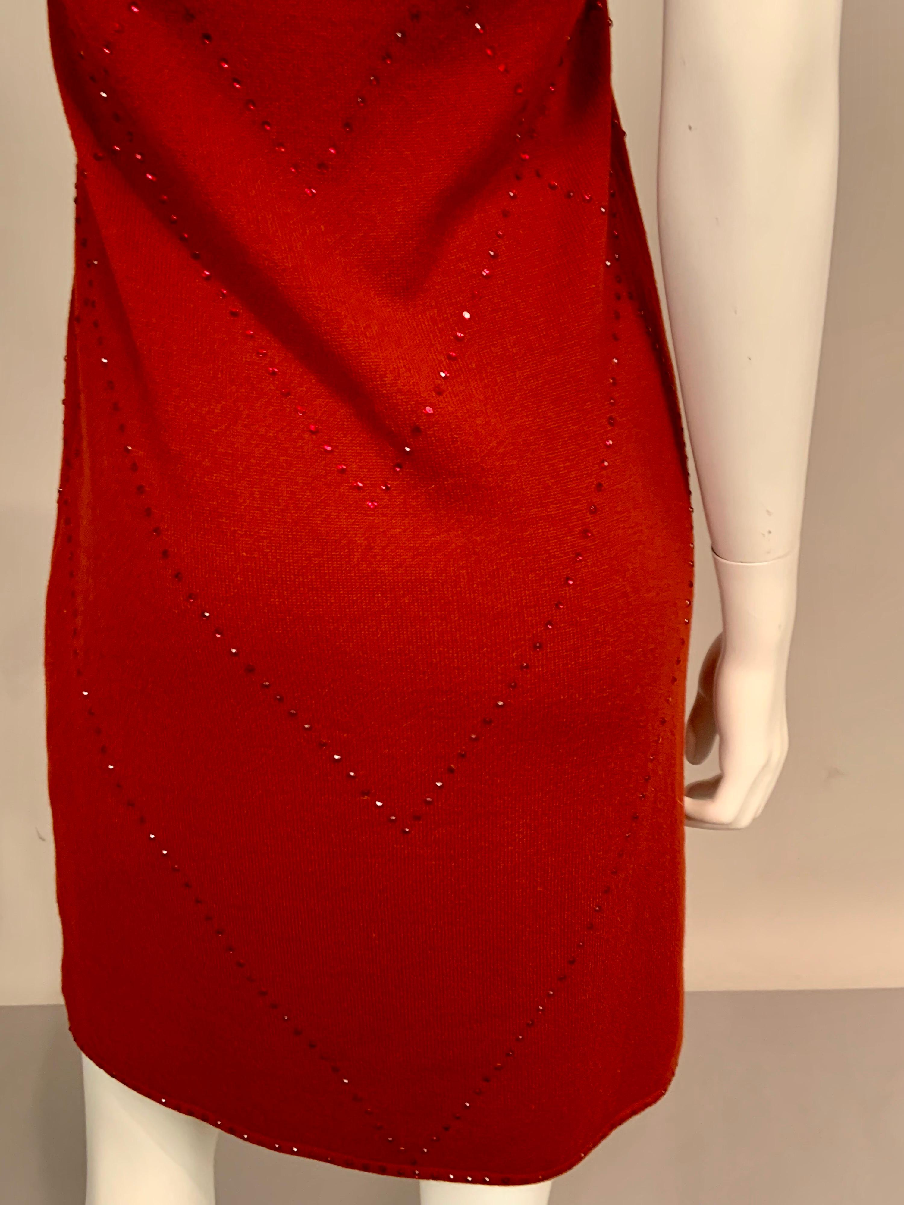 Laura Biagiotti Beaded Red Cashmere Halter Dress with an Empire Waist For Sale 3