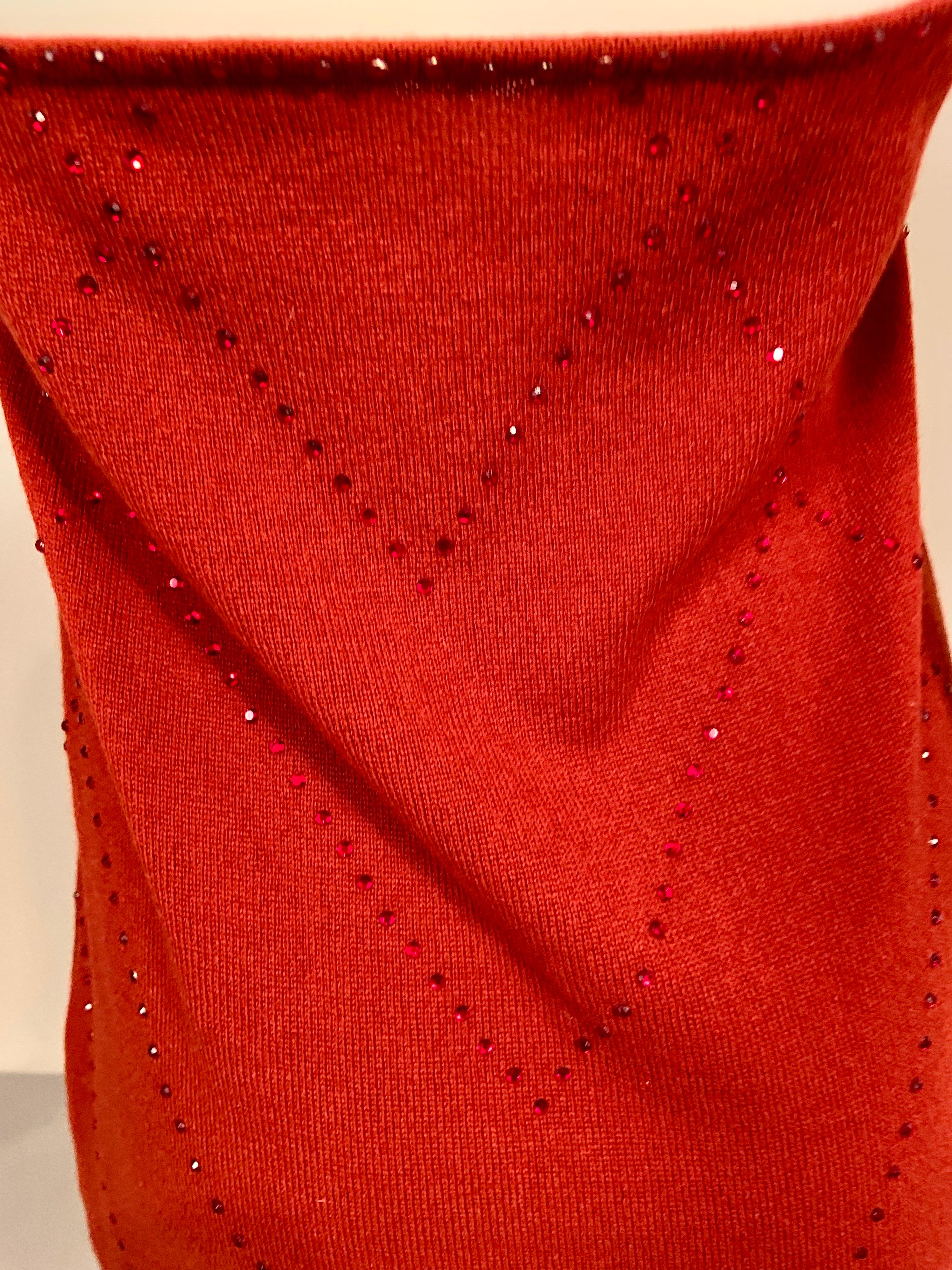 Laura Biagiotti Beaded Red Cashmere Halter Dress with an Empire Waist For Sale 4