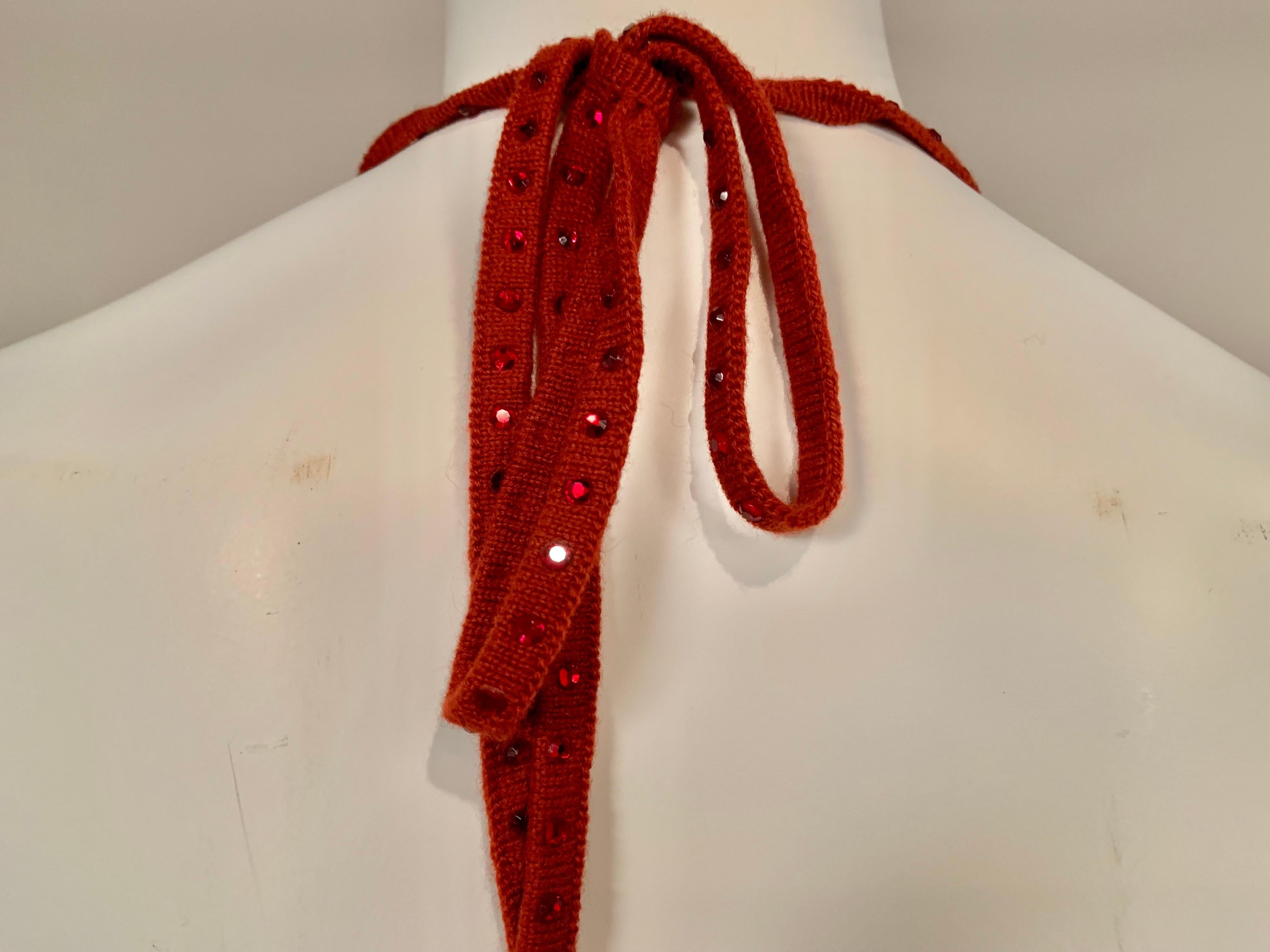 Laura Biagiotti Beaded Red Cashmere Halter Dress with an Empire Waist For Sale 5