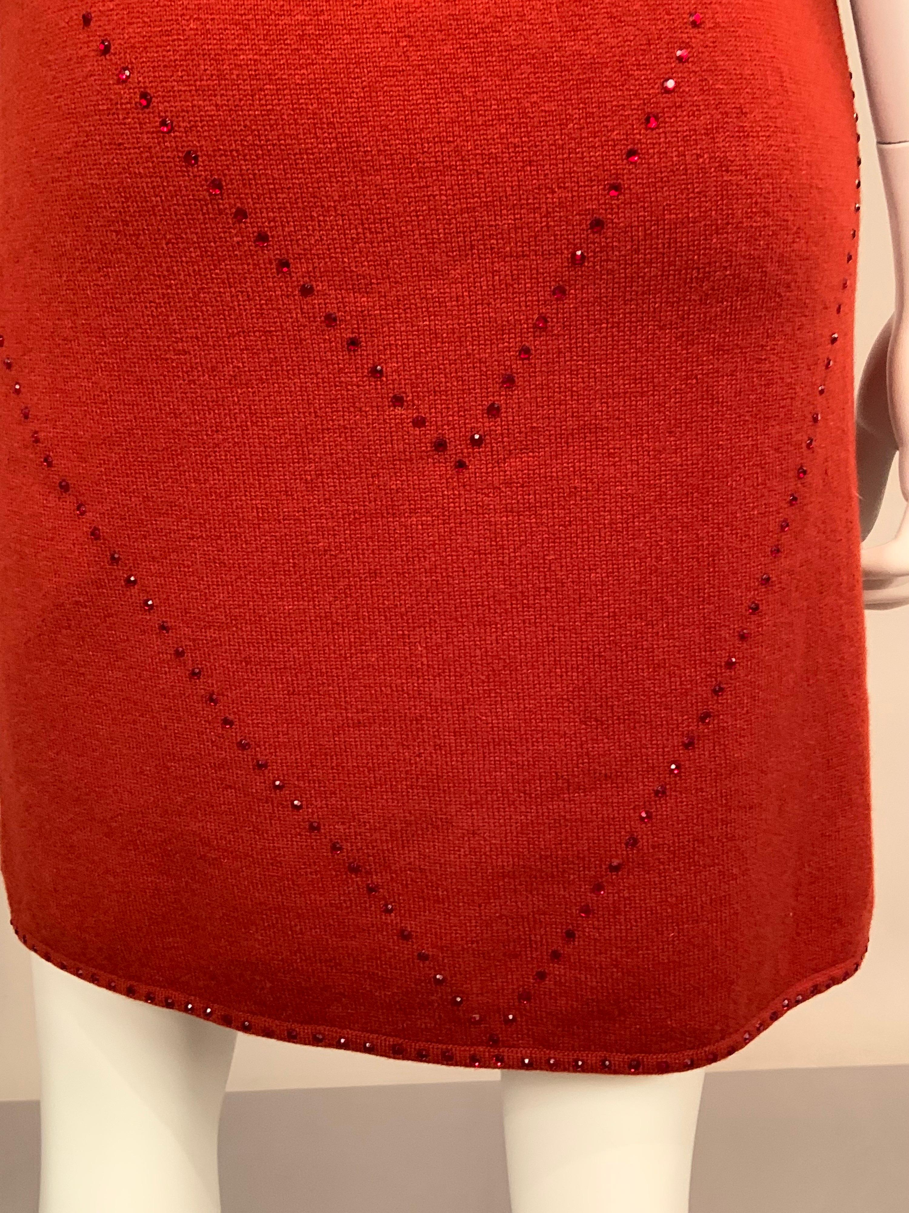 Laura Biagiotti Beaded Red Cashmere Halter Dress with an Empire Waist For Sale 6