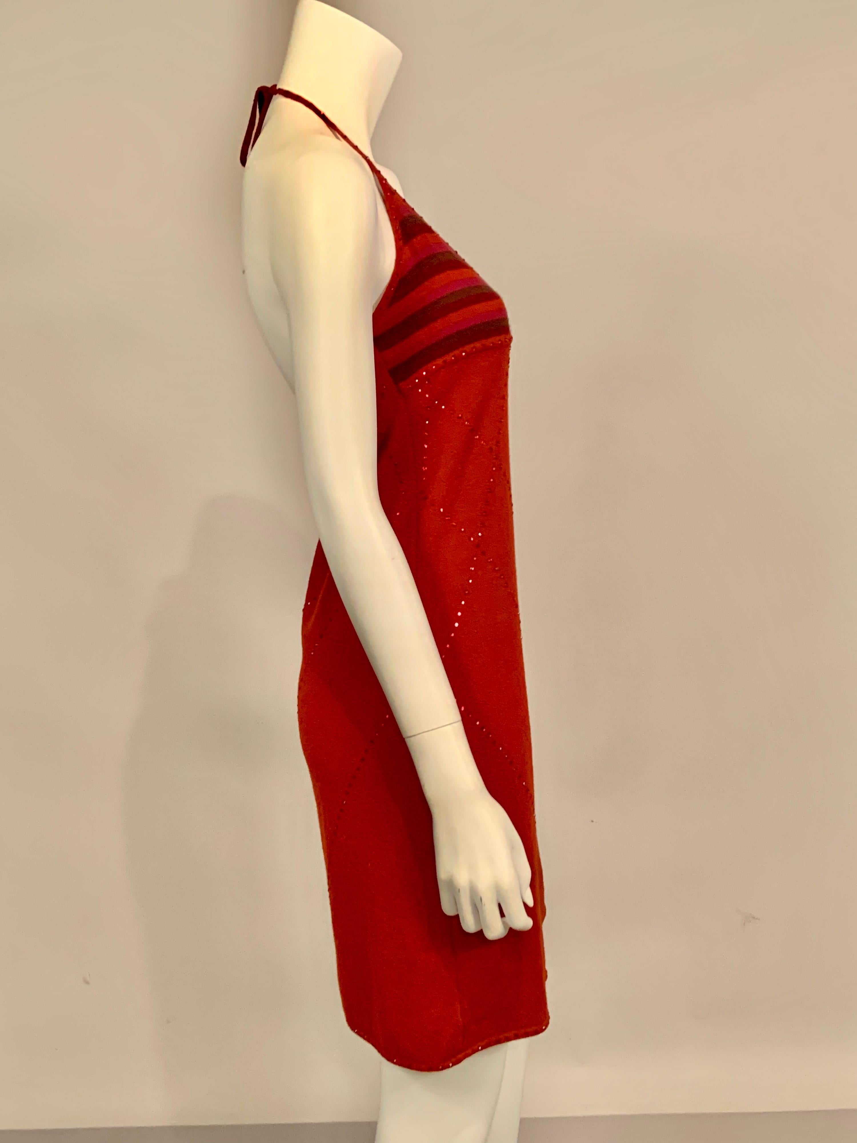 Laura Biagiotti Beaded Red Cashmere Halter Dress with an Empire Waist In Excellent Condition For Sale In New Hope, PA