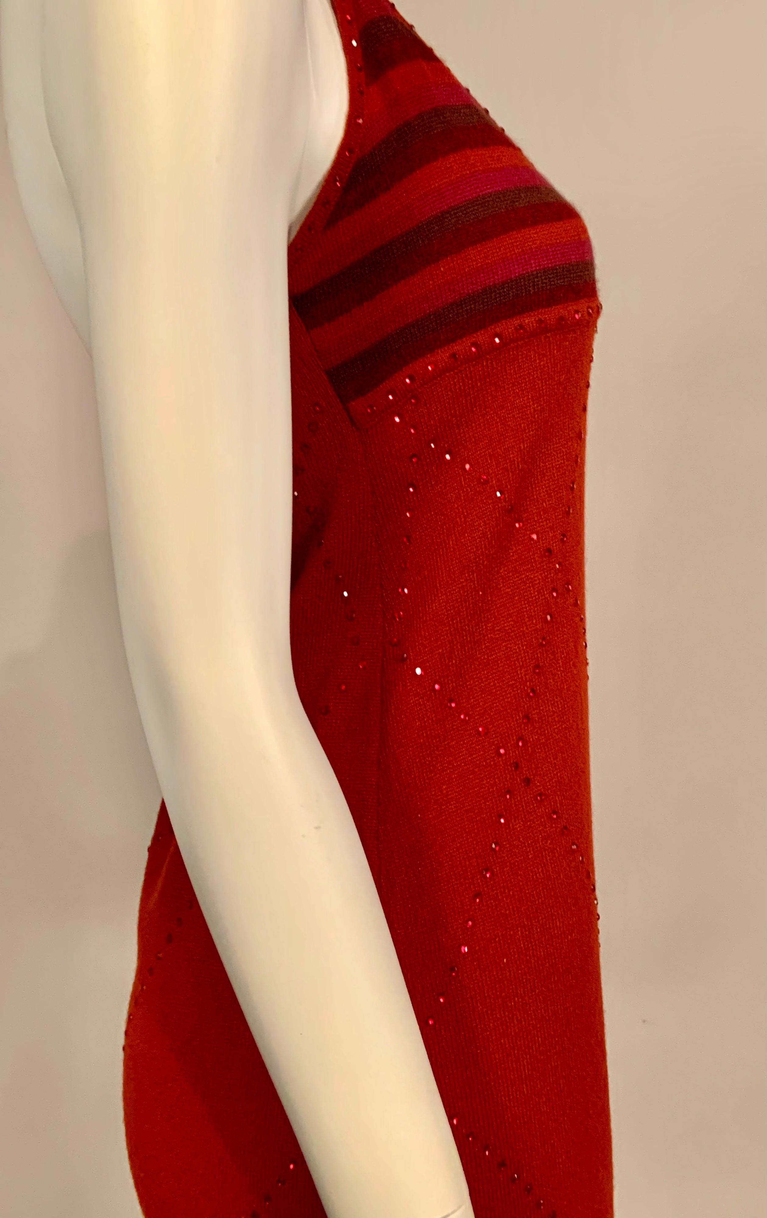 Women's or Men's Laura Biagiotti Beaded Red Cashmere Halter Dress with an Empire Waist For Sale