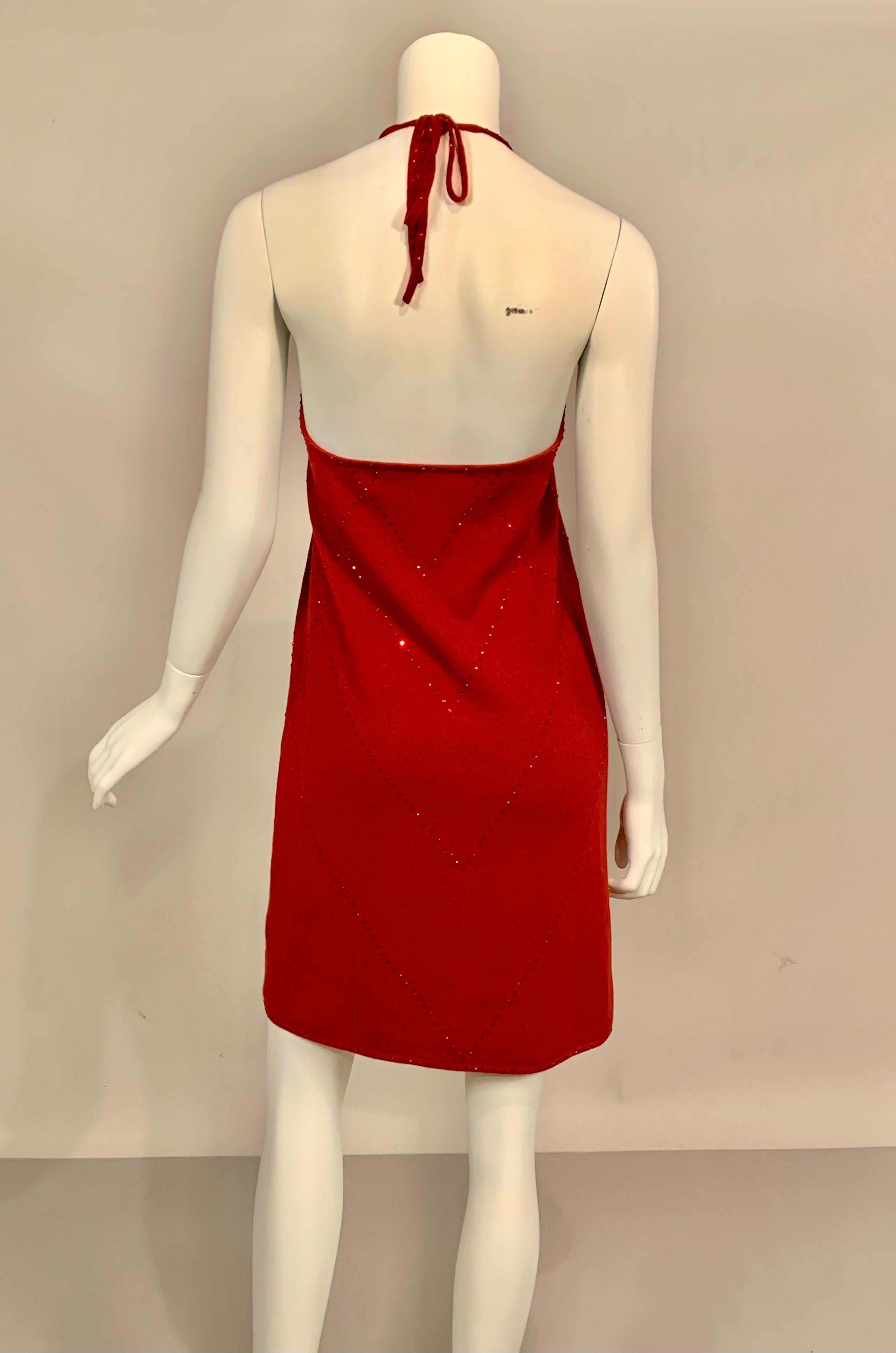 Laura Biagiotti Beaded Red Cashmere Halter Dress with an Empire Waist For Sale 2