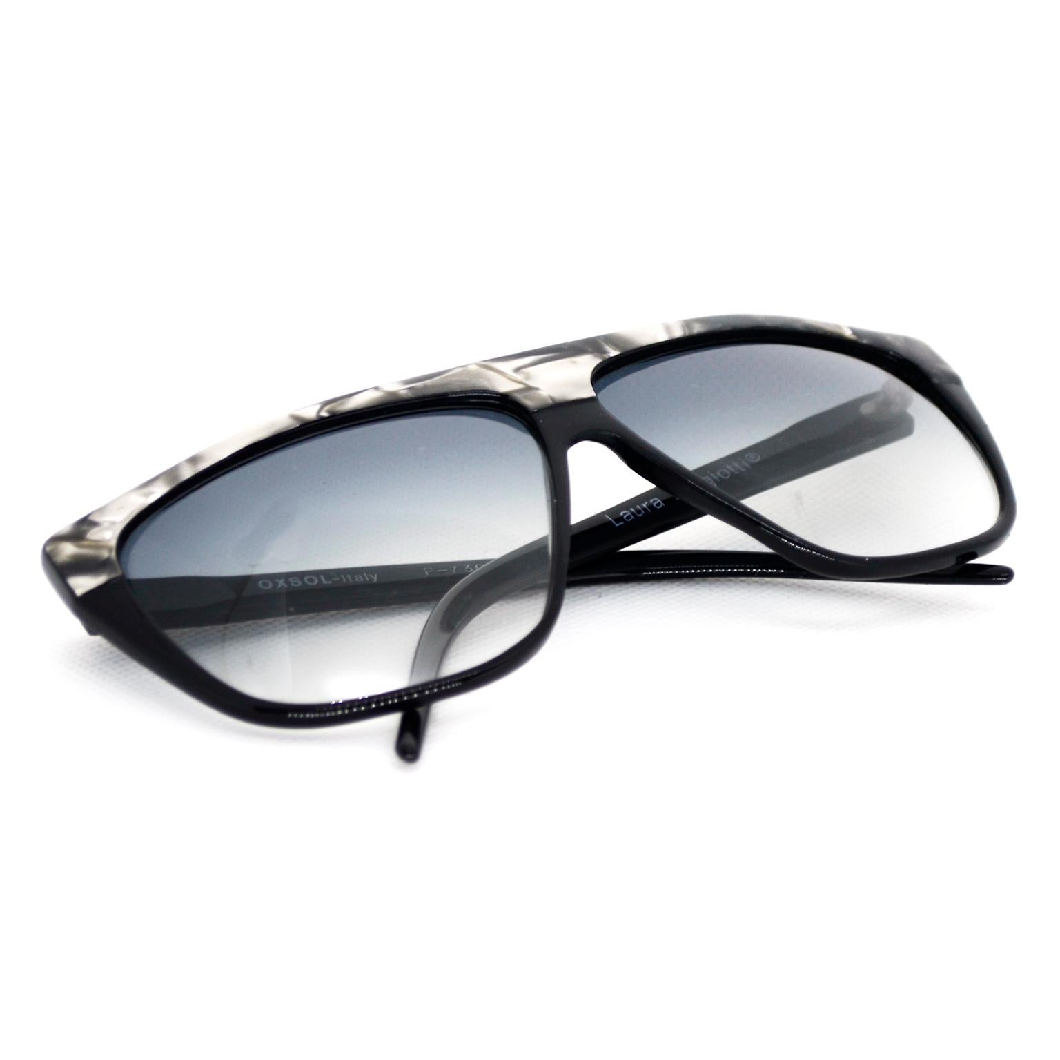 Laura Biagiotti Black and Silver Marbled Vintage Sunglasses For Sale 2