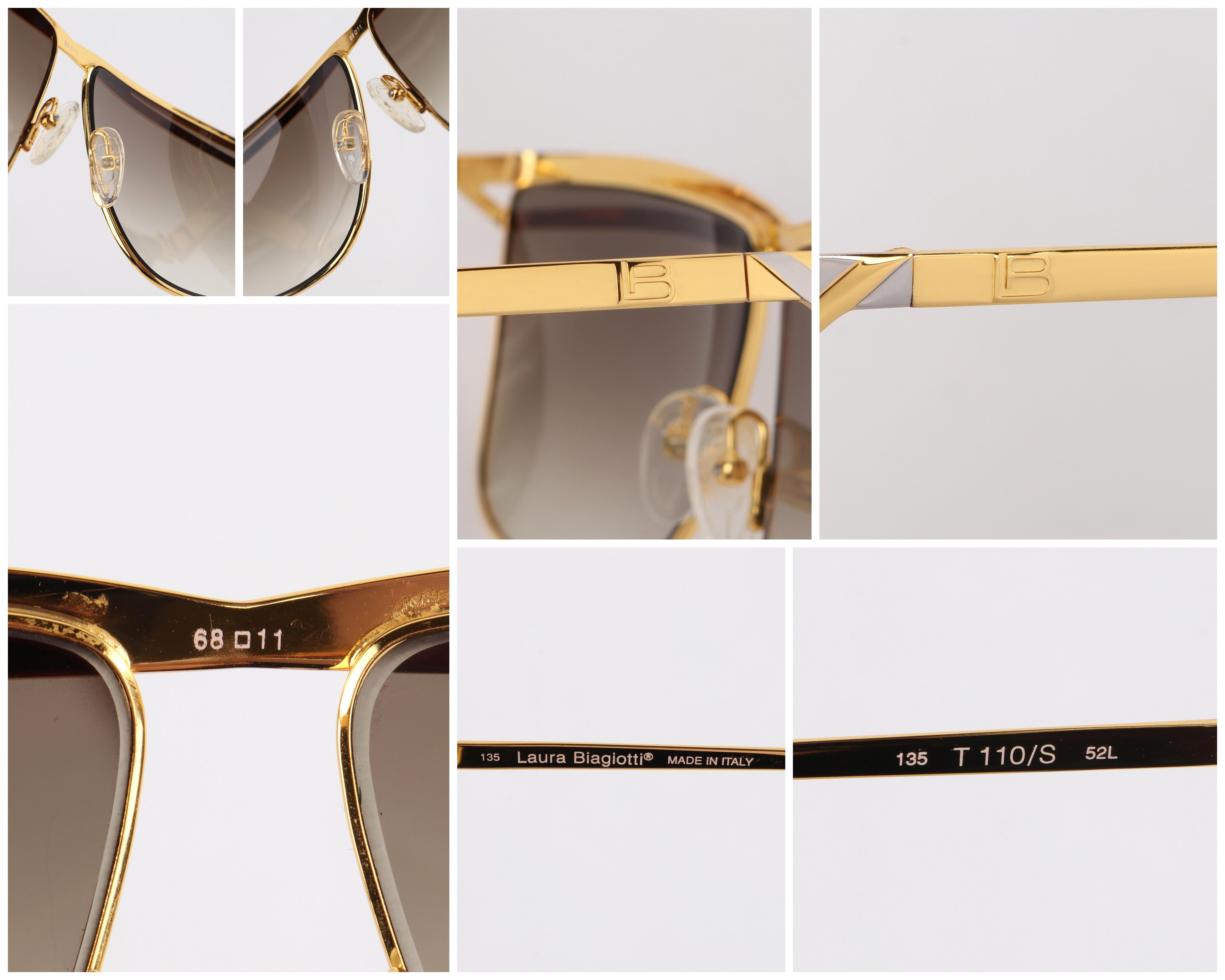 LAURA BIAGIOTTI c.1980's Silver Gold Criss Cross Top Bar T110/s Vtg Sunglasses 2