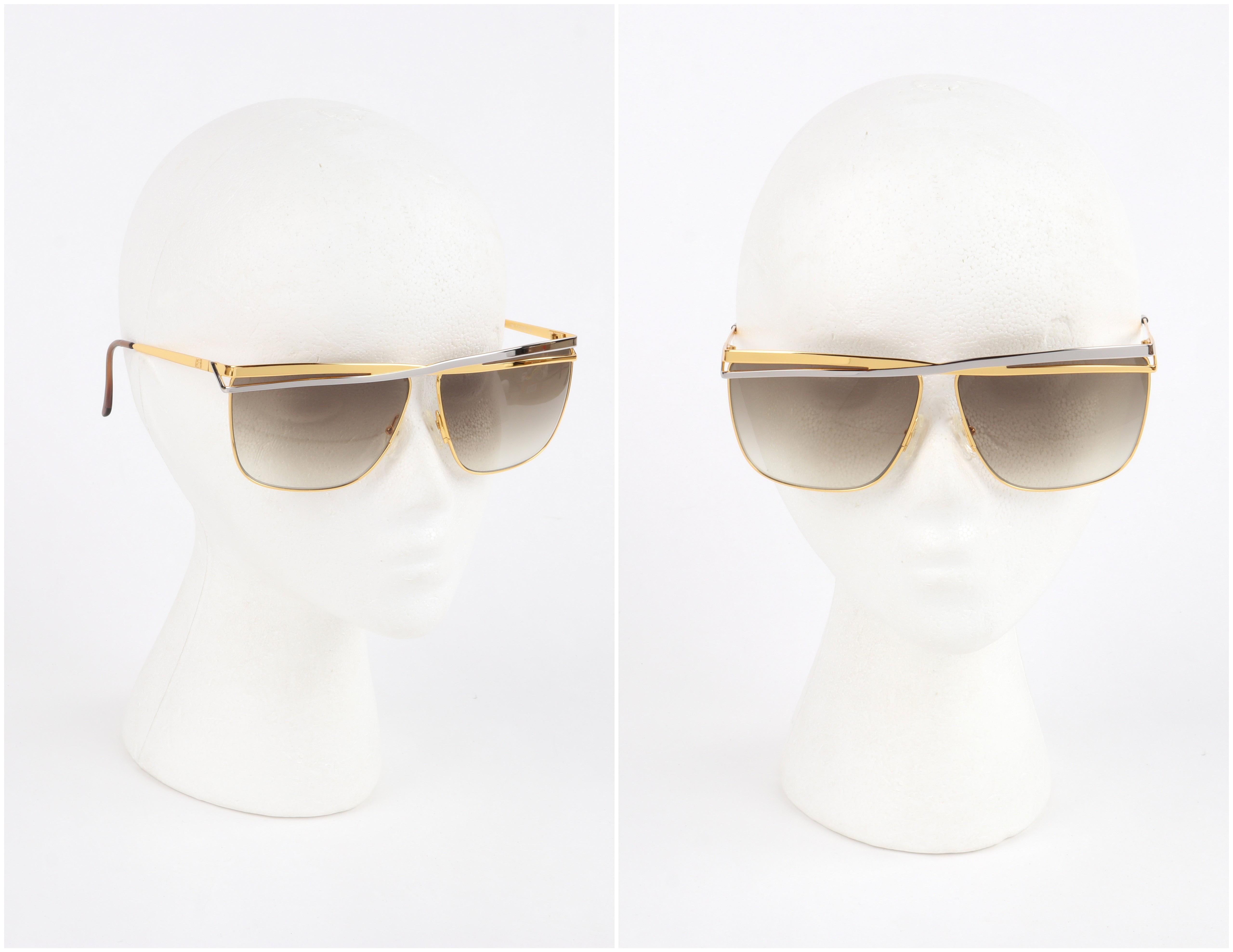 Red LAURA BIAGIOTTI c.1980's Silver Gold Criss Cross Top Bar T110/s Vtg Sunglasses