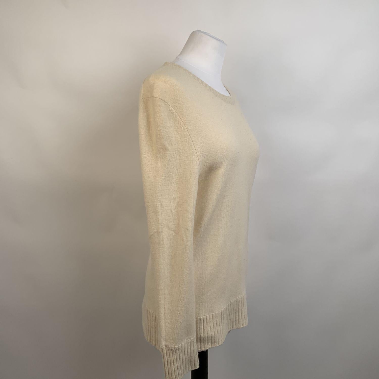 Beige Laura Biagiotti Ivory Wool Cashmere Long Sleeve Jumper Sweater Size 40