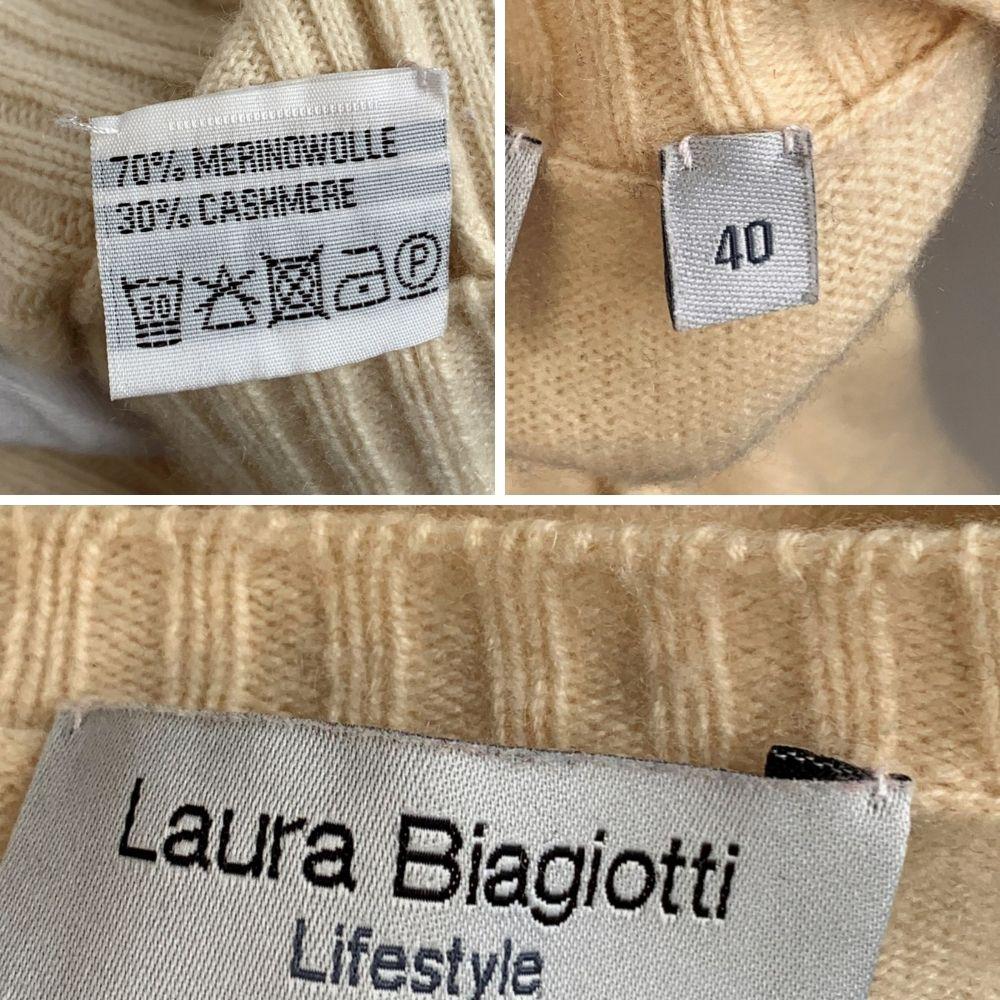 Laura Biagiotti Ivory Wool Cashmere Long Sleeve Jumper Sweater Size 40 1