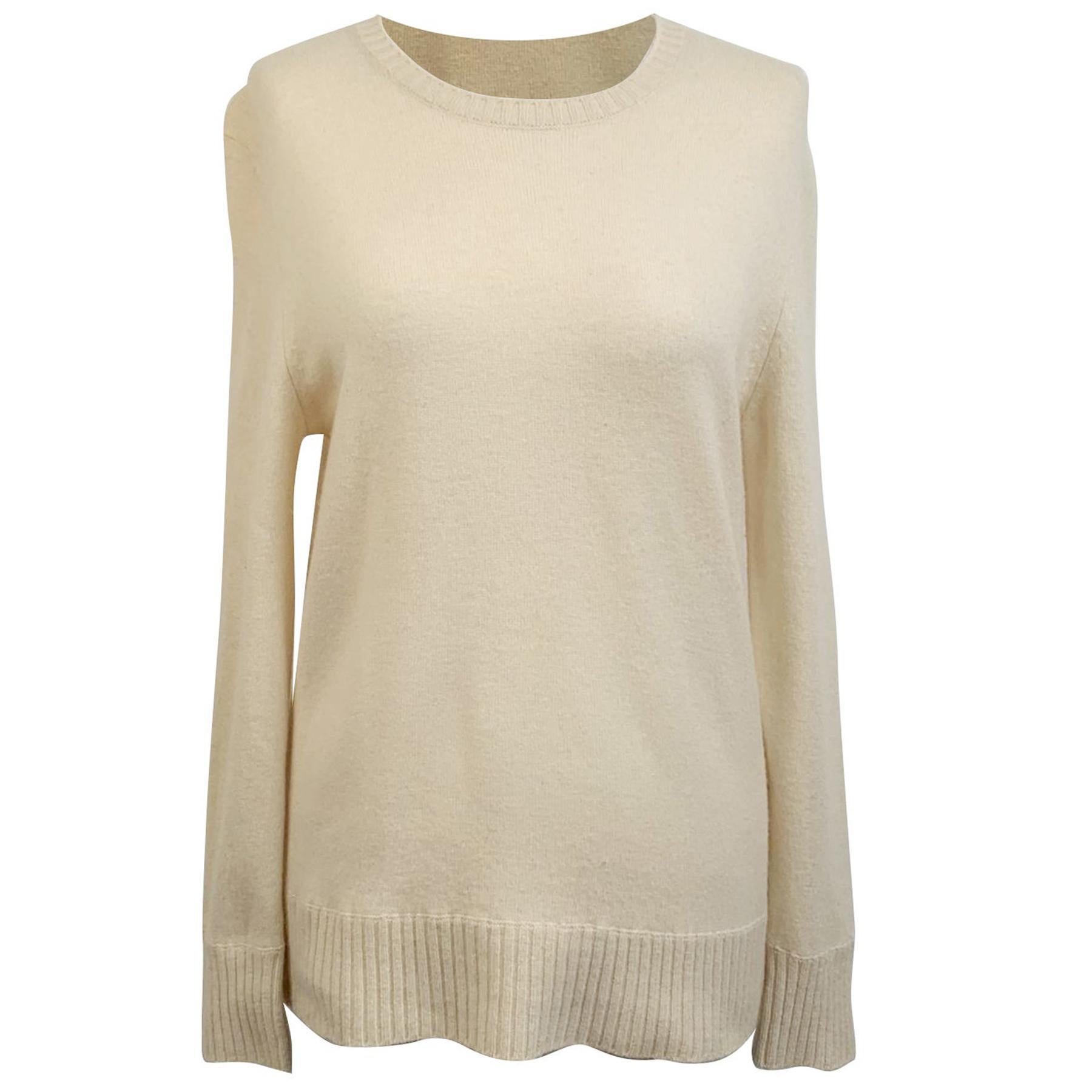 Laura Biagiotti Ivory Wool Cashmere Long Sleeve Jumper Sweater Size 40