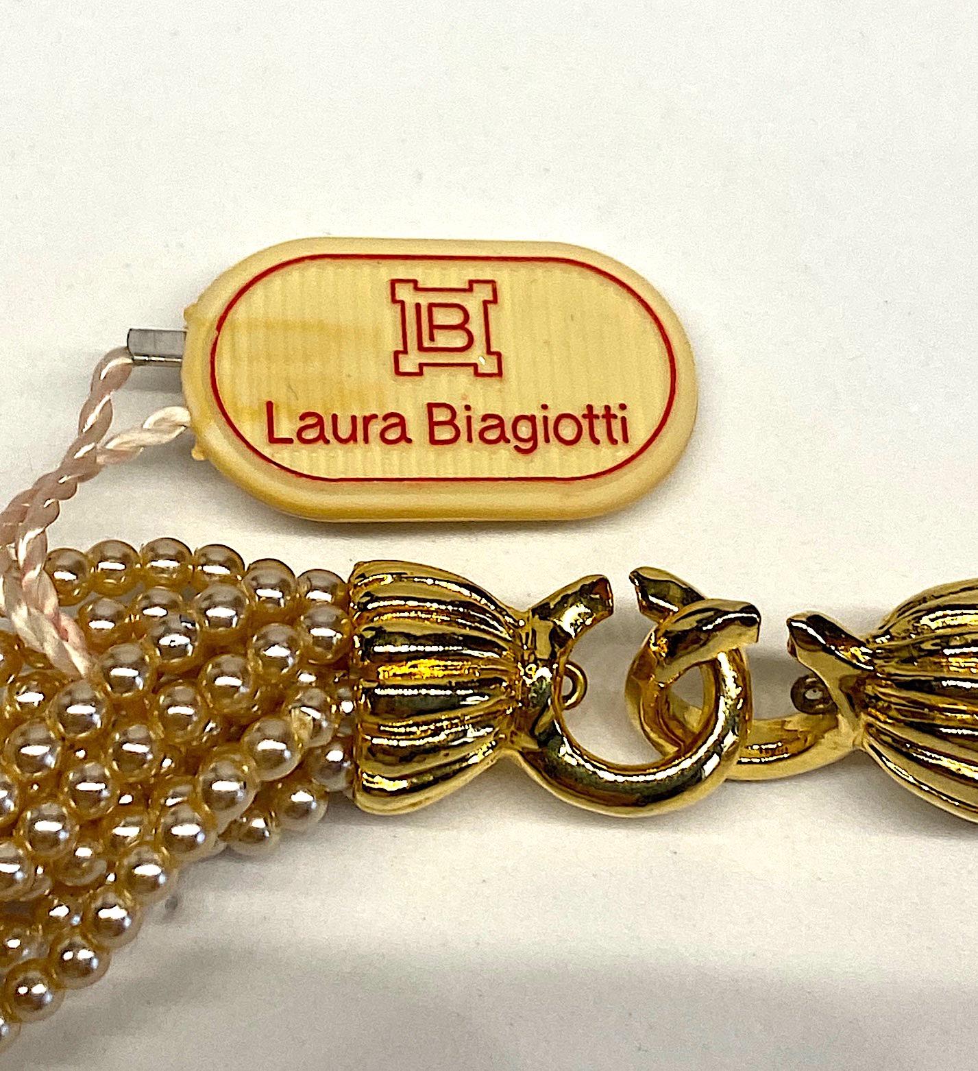 Laura Biagiotti Multi Strand Pearl Torsade Necklace, 1980s 9