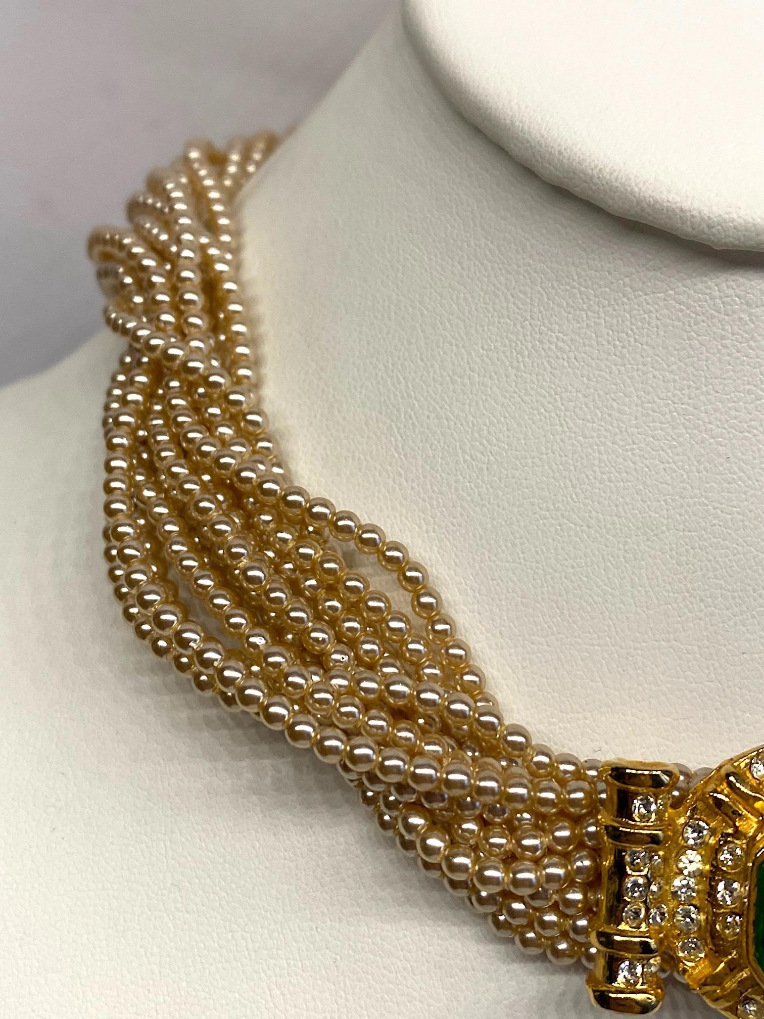 Laura Biagiotti Multi Strand Pearl Torsade Necklace, 1980s In Good Condition In New York, NY