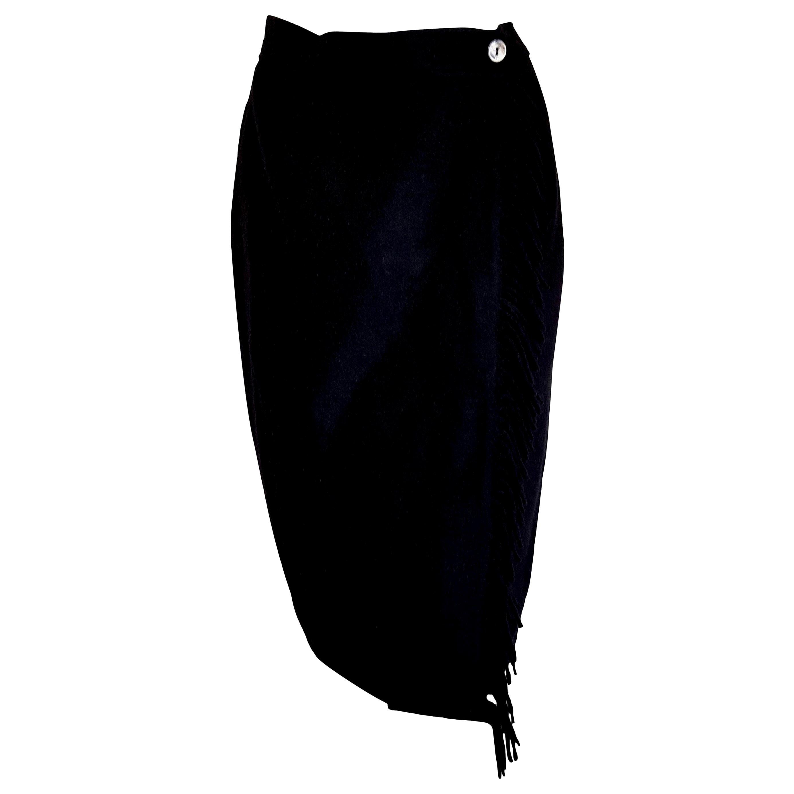Laura BIAGIOTTI "New" Cashemere Black Skirt Fringes Vertical Opening - Unworn For Sale
