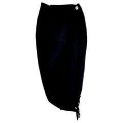 Laura BIAGIOTTI "New" Cashemere Black Skirt Fringes Vertical Opening - Unworn