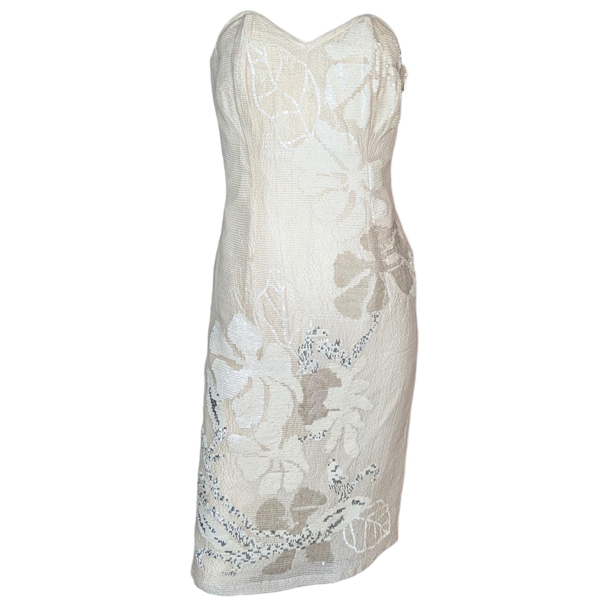 Laura Biagiotti - Robe de cocktail sans bretelles à fleurs et à sequins