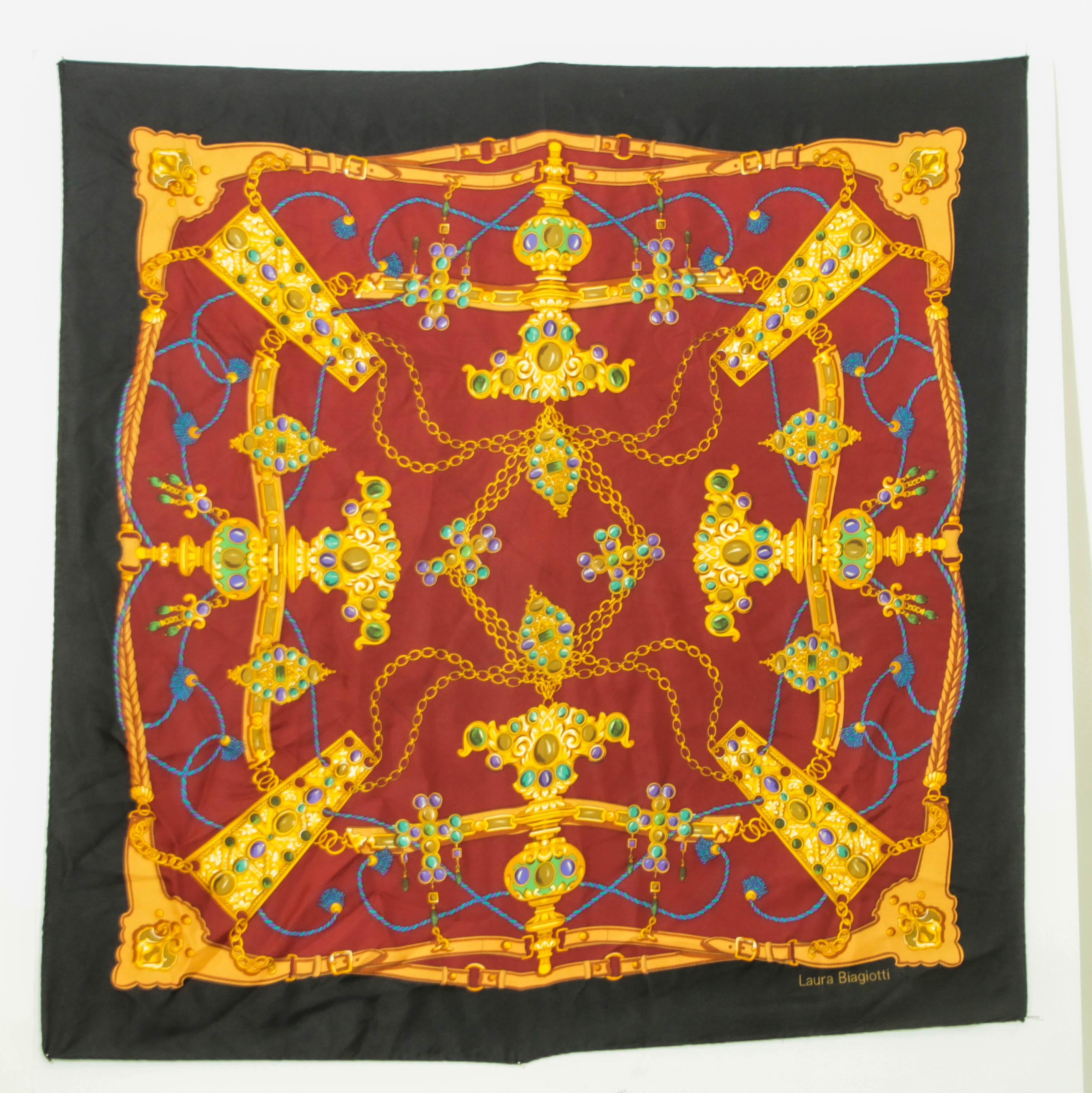 Laura Biagiotti Seidenschal, handgerollte Ränder, Goldschmuckdruck, Italien im Angebot 6