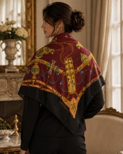 Laura Biagiotti Silk Scarf Hand Rolled Edges Gold Jewelry Print Italy