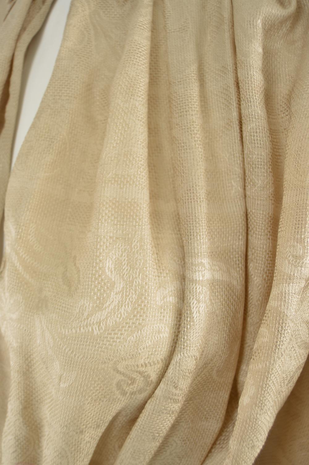 Laura Biagiotti Vintage Beige Pleated Silk Jacquard Blouson Dress, 1980s In Good Condition In Doncaster, South Yorkshire