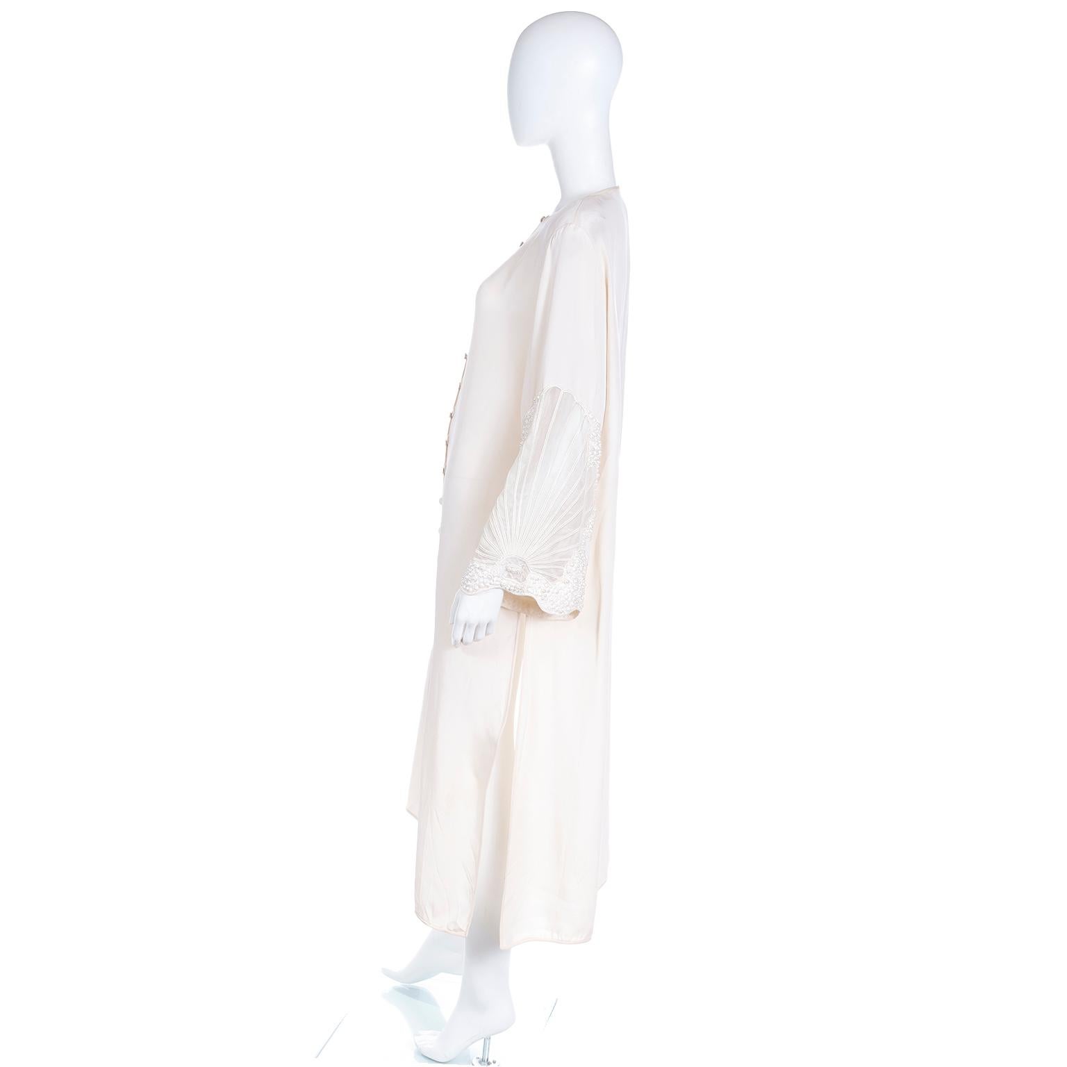 Women's Laura Biagiotti Vintage Ivory Caftan Style Dress With Embroidery and Pearls