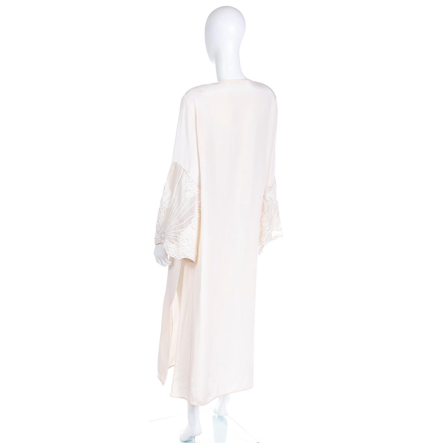 Laura Biagiotti Vintage Ivory Caftan Style Dress With Embroidery and Pearls 1