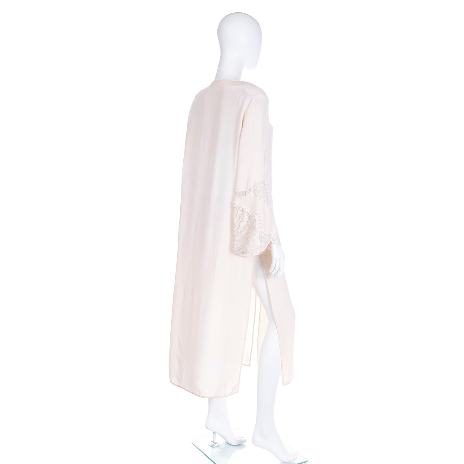 Laura Biagiotti Vintage Ivory Caftan Style Dress With Embroidery and Pearls 3