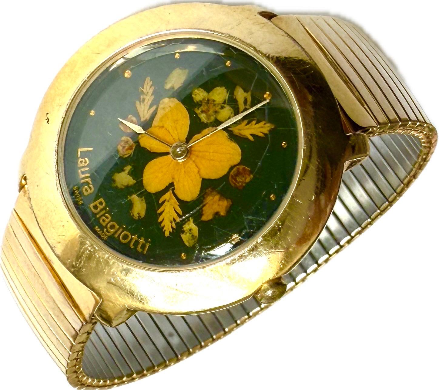Laura Biagiotti Damenuhr einzigartiges florales Design, 18 Karat vergoldetes Gehäuse im Angebot 4
