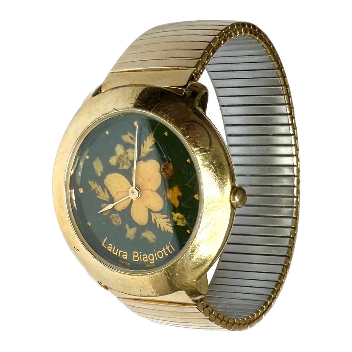 Laura Biagiotti women's watch unique floral design, 18 carat gold-plated case