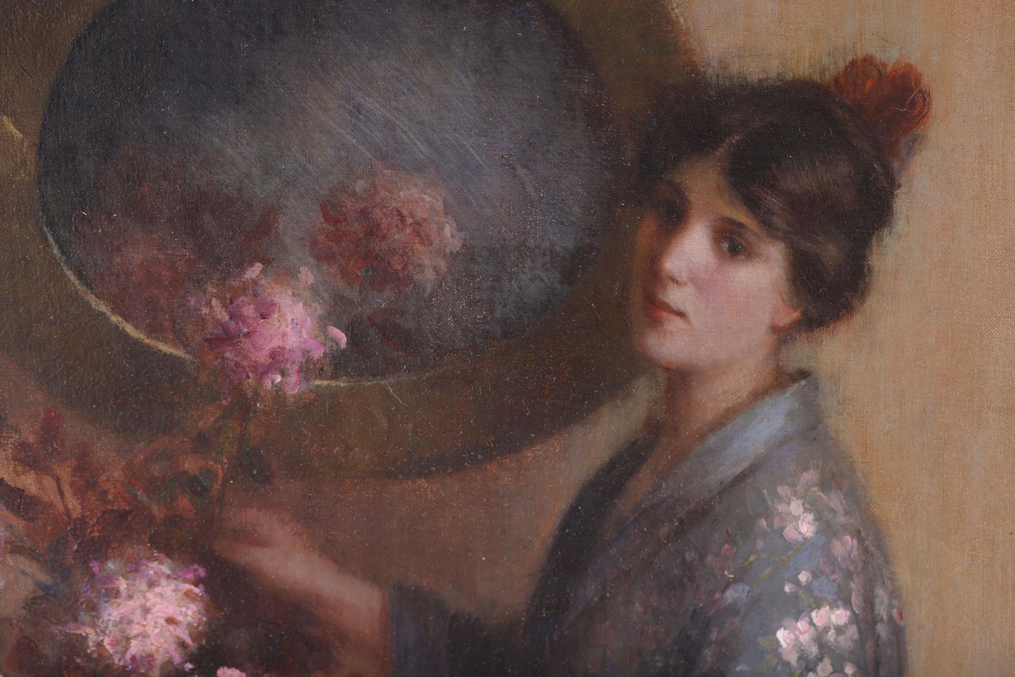 'The Blue Kimono' , An antique painting, oil on canvas by Laura E. Brumm For Sale 2
