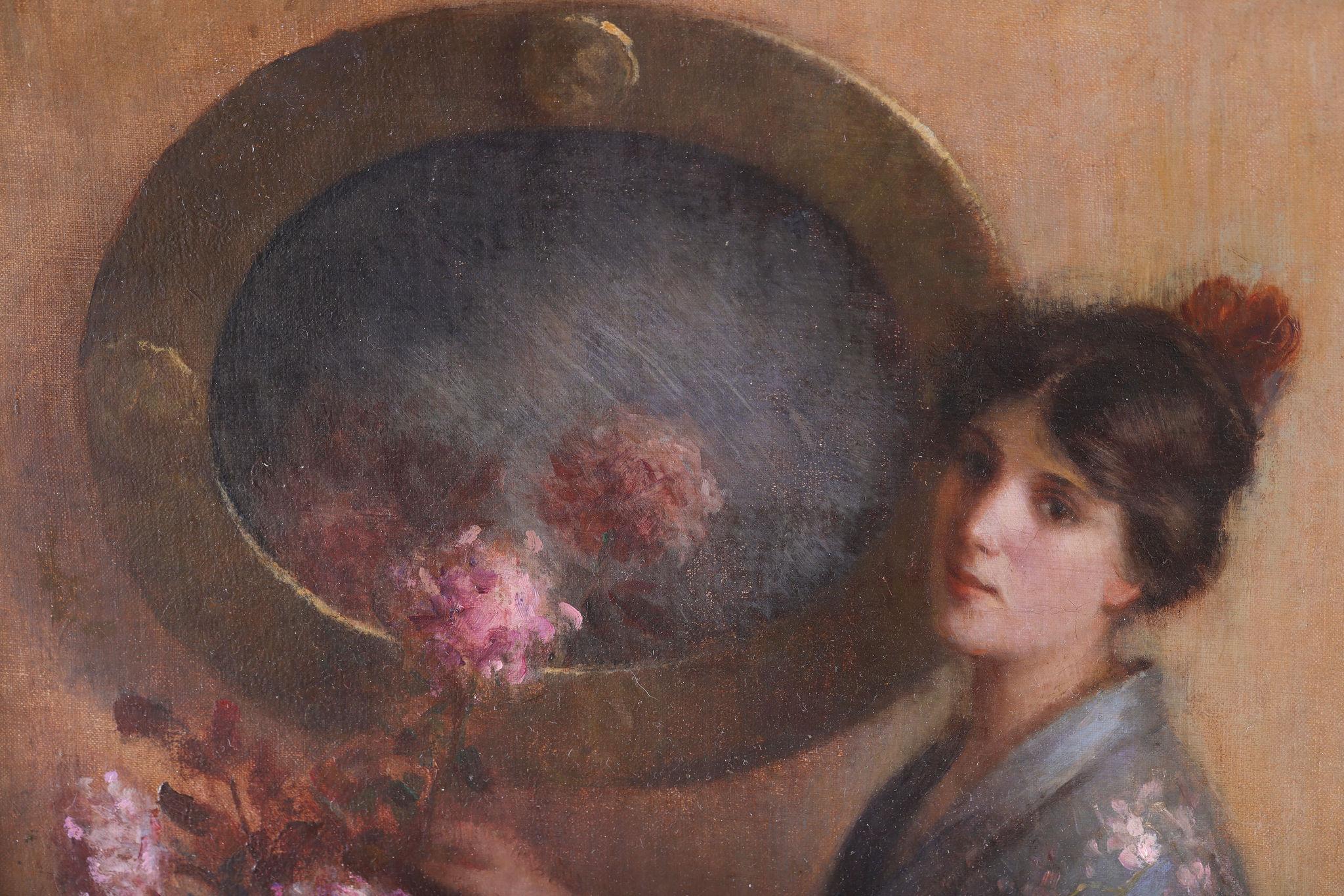 'The Blue Kimono' , An antique painting, oil on canvas by Laura E. Brumm For Sale 3