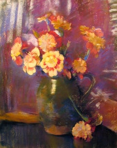 Vintage Still Life with Flowers in an Earthenware Jug