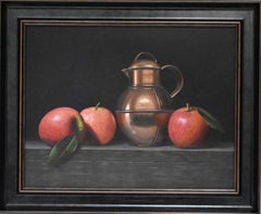 Mele con brocca di rame  - pittura di frutta originale realismo natura morta arte