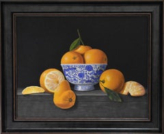 Ciotola di drago e arance - quadro originale di natura morta realistica - arte contemporanea