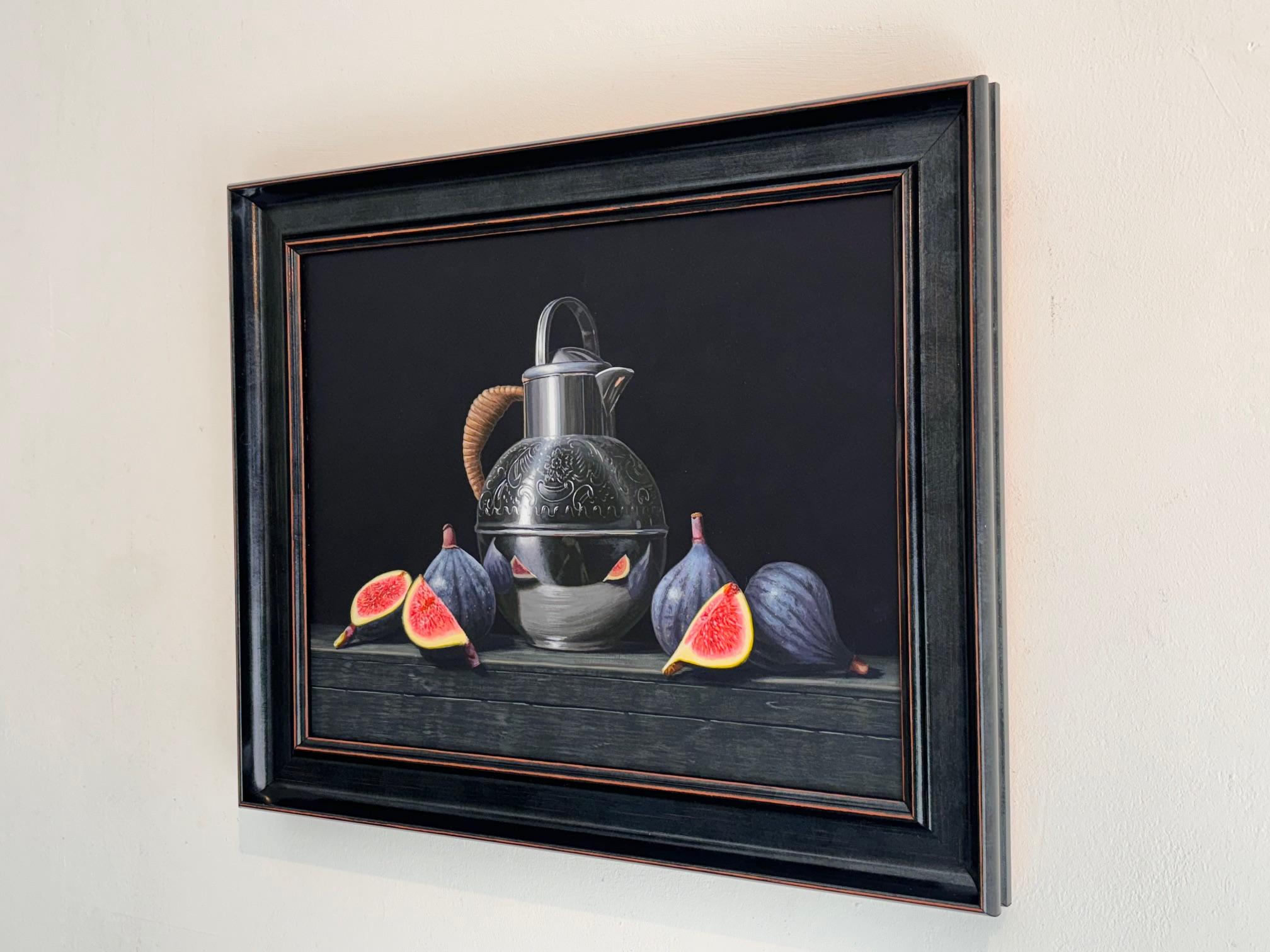 Figs - original realism still life acrylic painting - contemporary art - Black Interior Painting by Laura Critchlow