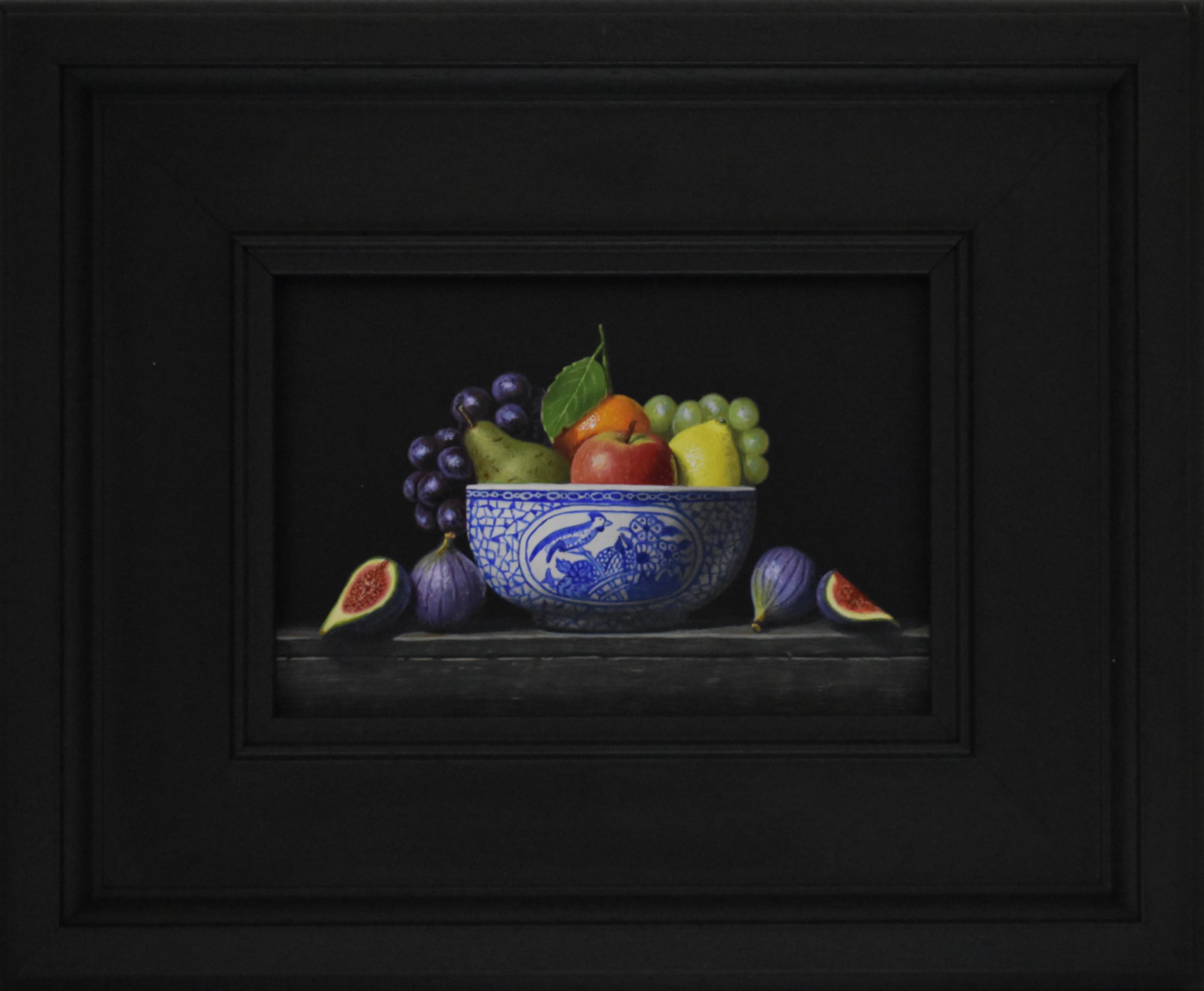 Still-Life Painting Laura Critchlow - Perroquet bol de fruits -réalisme original nature morte peinture acrylique-art contemporain
