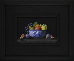 Bol de fruits pour perroquet - peinture originale de nature morte réaliste - art contemporain