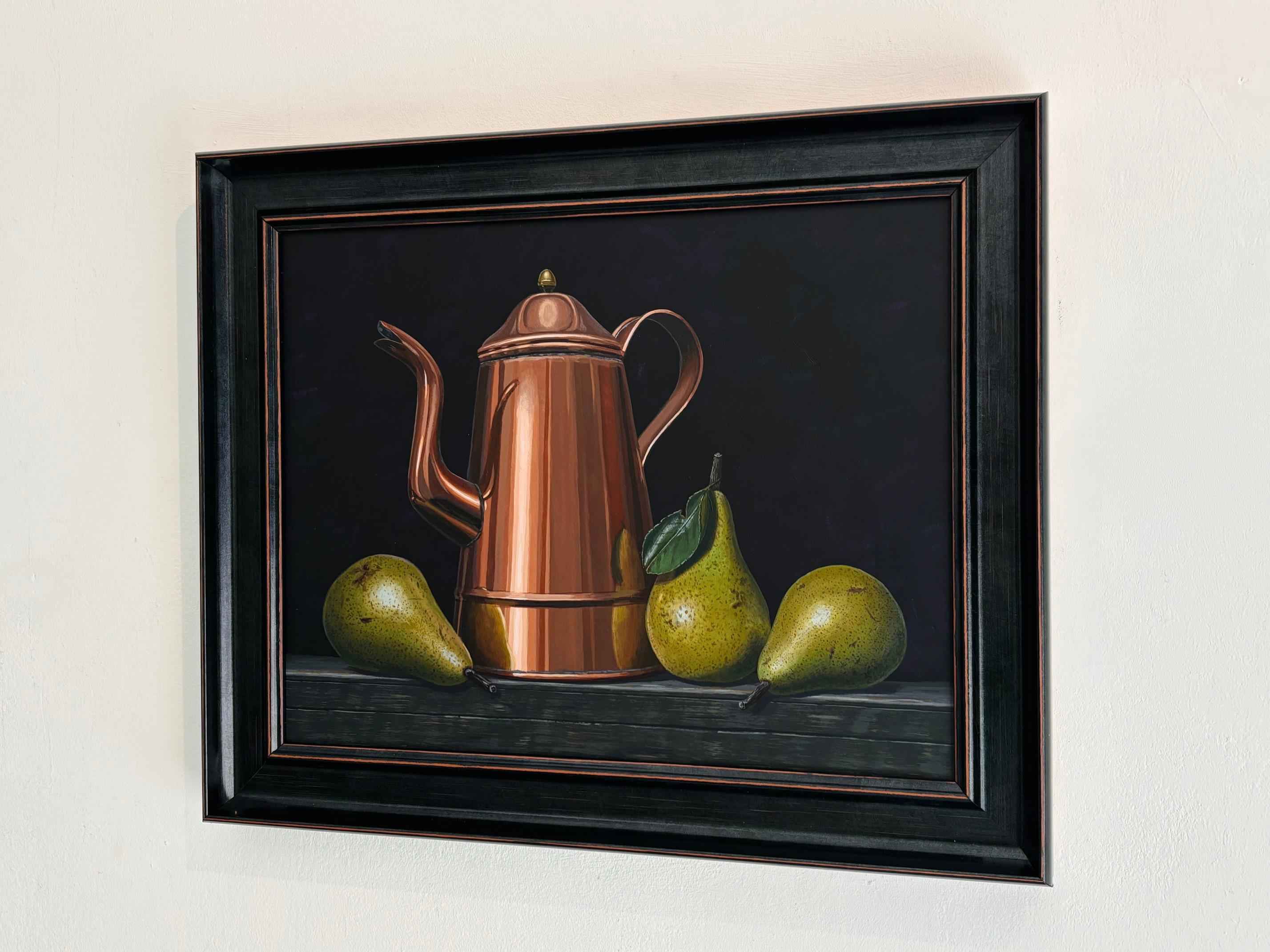 Pere - pittura acrilica realistica originale di natura morta - arte contemporanea - Still-Life Painting Nero di Laura Critchlow