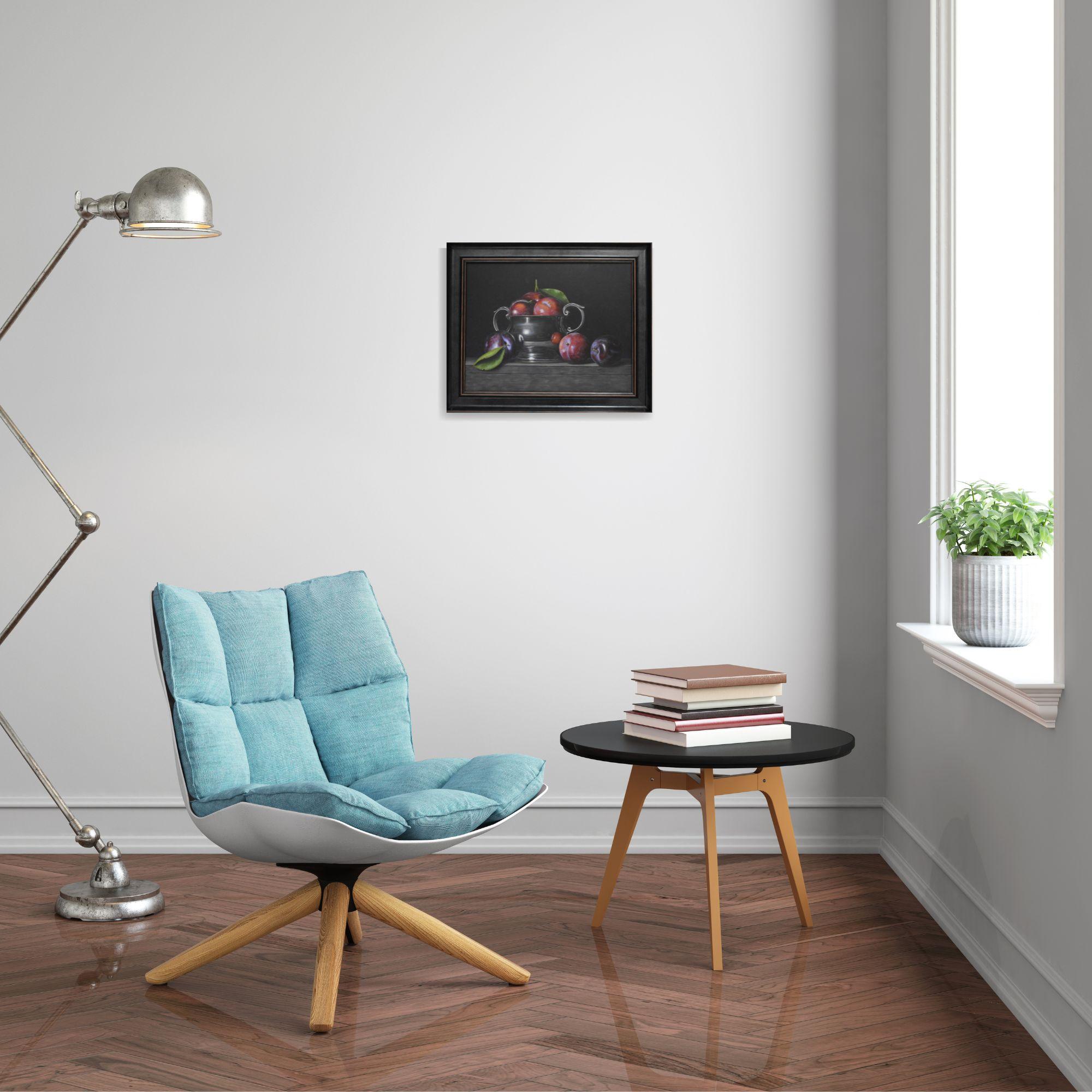 Plums II - original hyperrealism art - acrylic painting -  still life artwork - Painting by Laura Critchlow