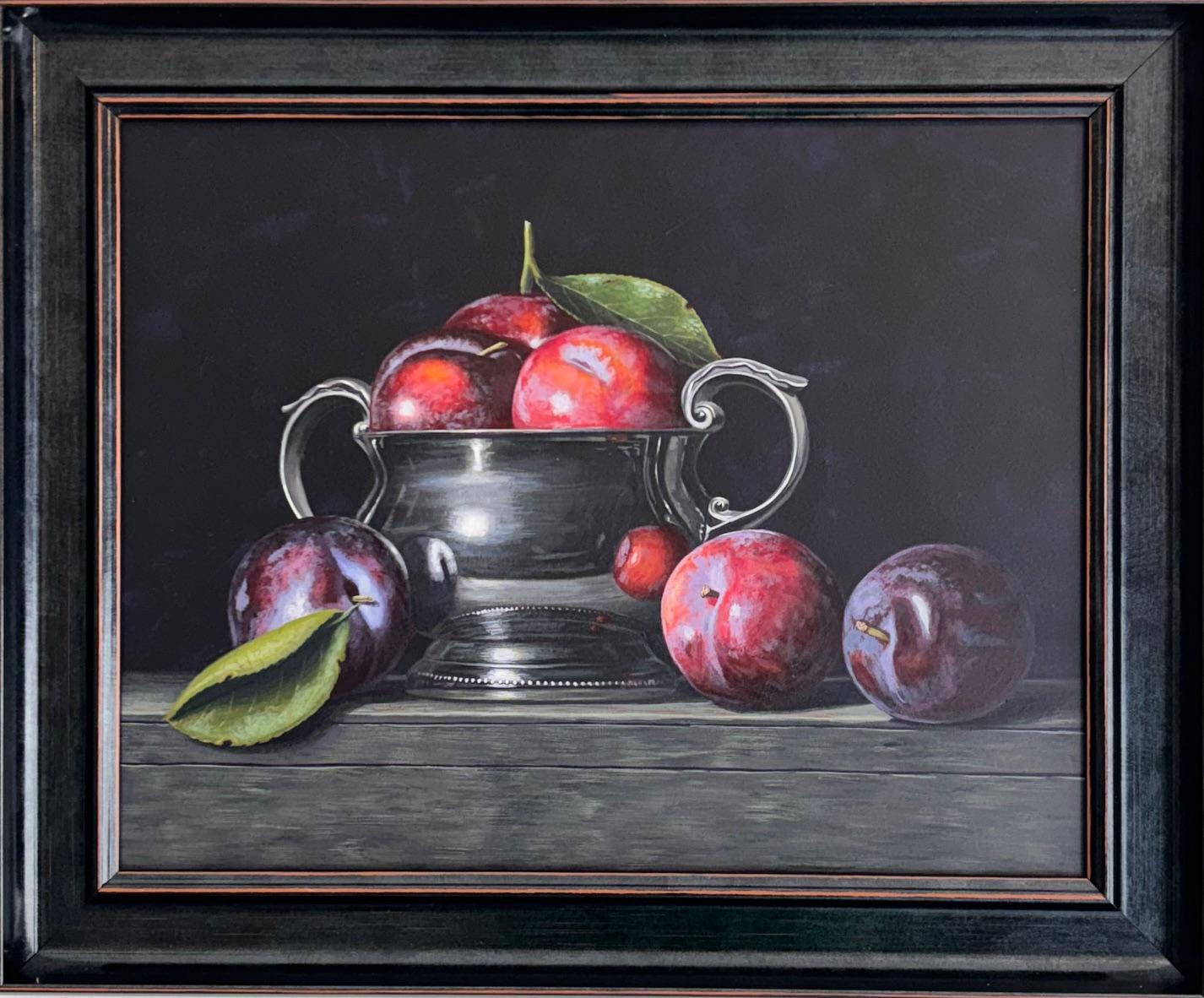 Plums II - original hyperrealism art - acrylic painting -  still life artwork