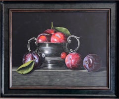 Prugne II - arte iperrealista originale - pittura acrilica -  opere d'arte di natura morta